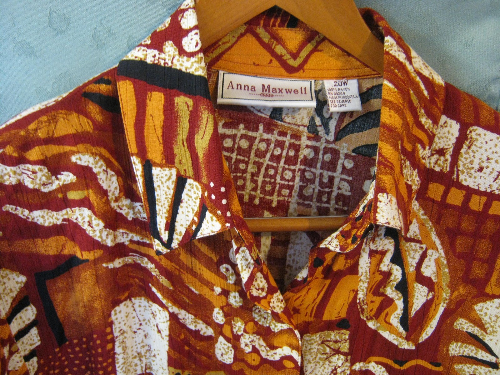 Vintage 90’s Anna Maxwell Shirt Tropical Print Plus Size 20W Women’s Top