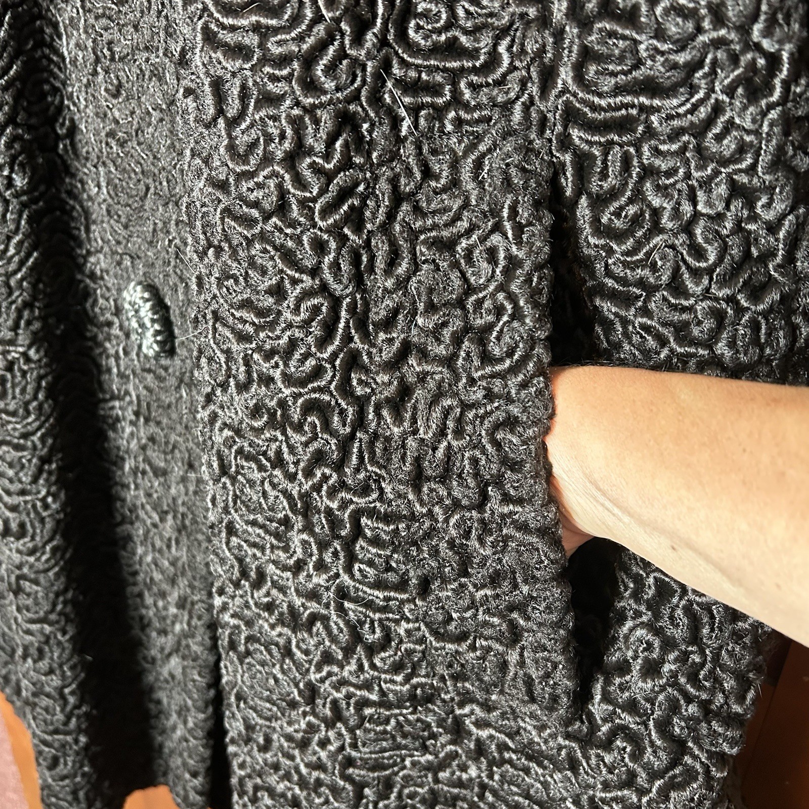 Vintage Astrakin Lepshire Longline Curly Persian Lamb Wool Coat with Mink Fur XL