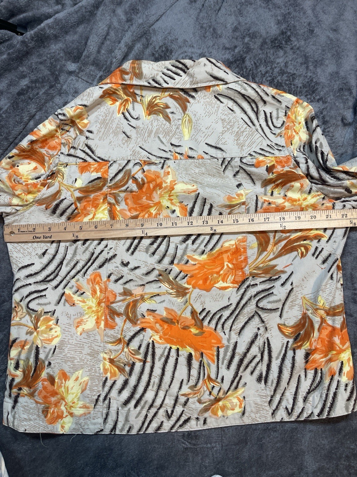 Studio Works Jacket Womens Large Floral Zebra Print Beaded Button Front Cotton