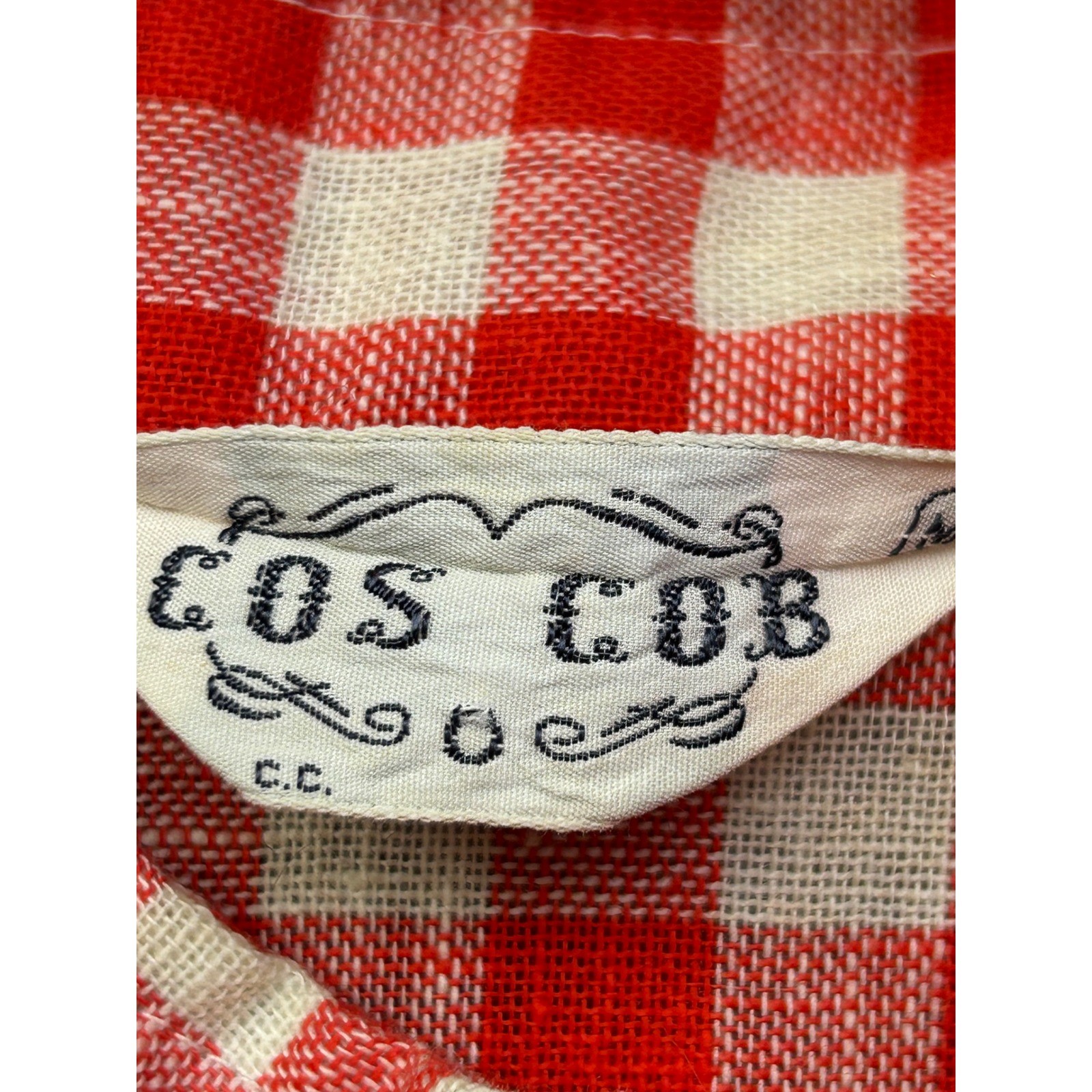 Cos Cob Blouse Women Medium Red Gingham Zip Up Mock Neck Long Sleeve Vintage
