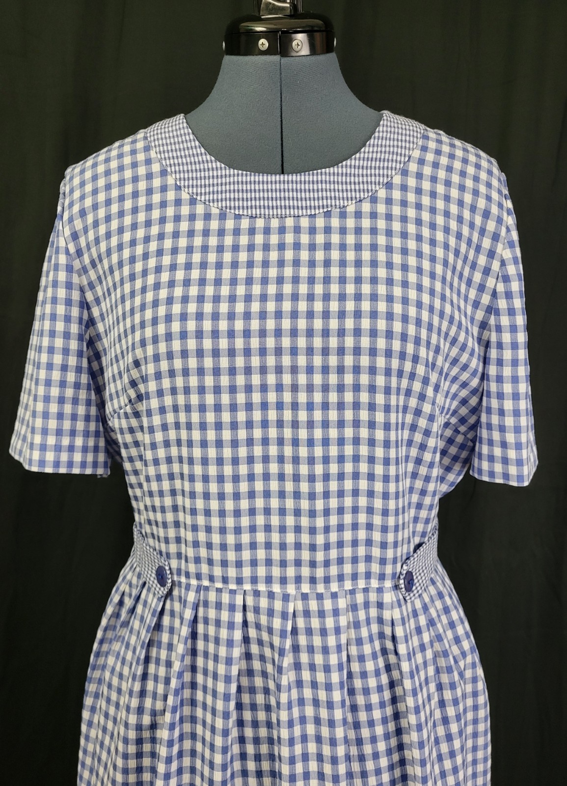 Vintage Kathie Lee Blue & White Gingham Checked Dress w Tie Waist Size 12
