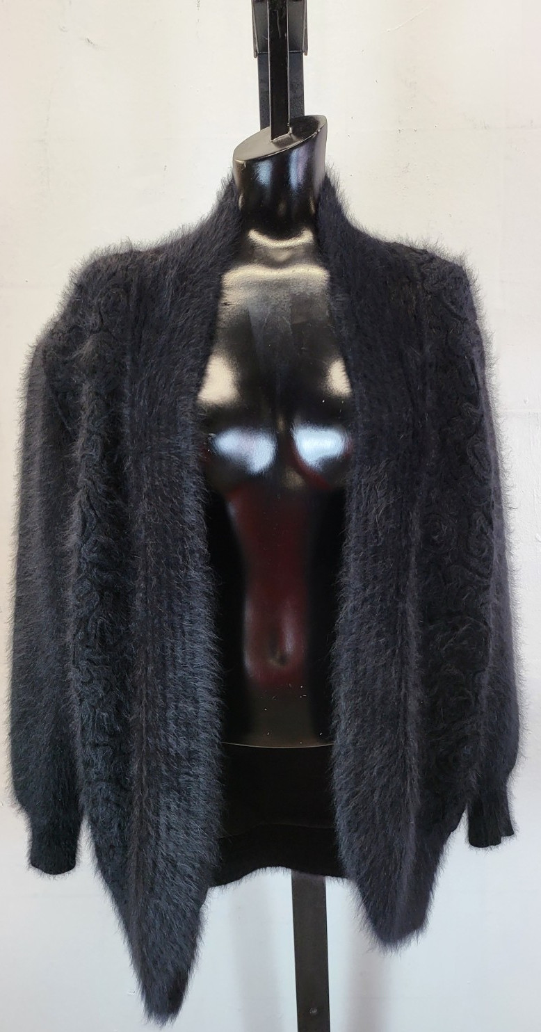 VTG BIG STAR Keo Sung Cardigan Sweater Black Angora Furry Fuzzy Luxurious XL/1X