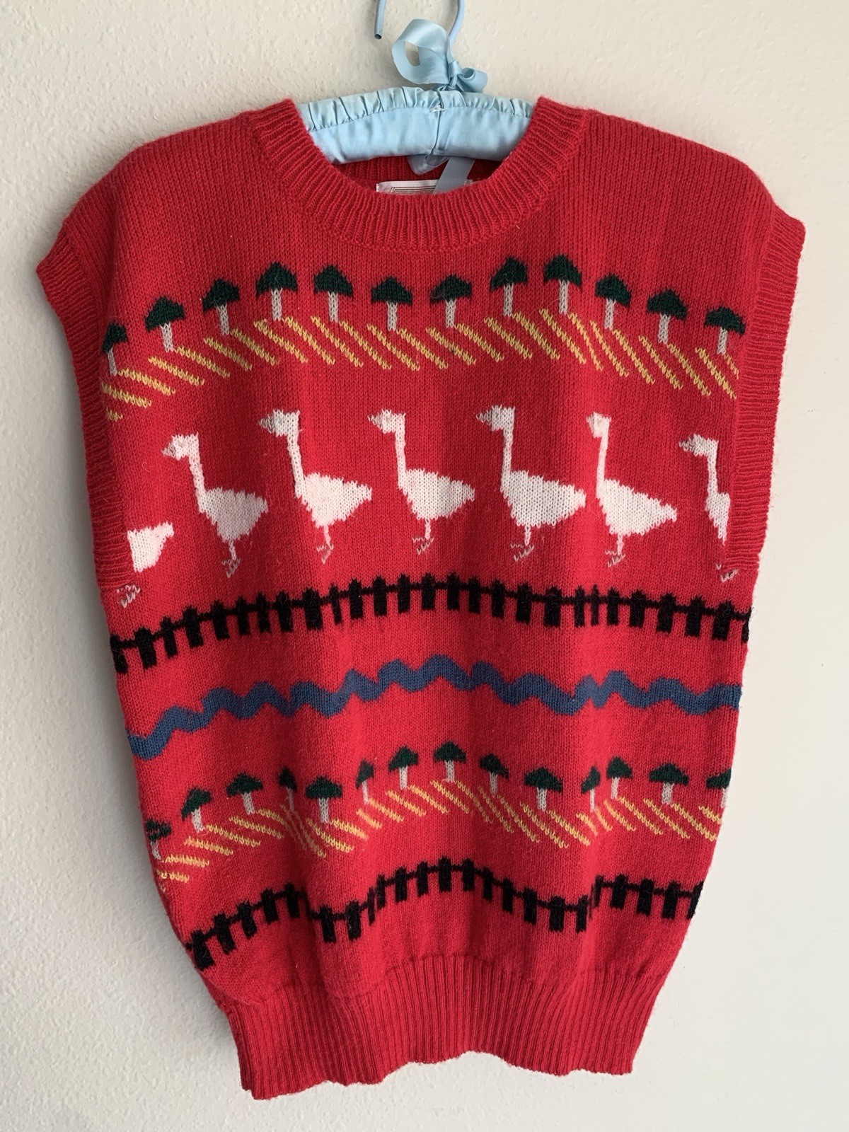 Vintage M The Import Workshop Wool Blend Vest Red Goose Farm Retro 70 80s Kitsch