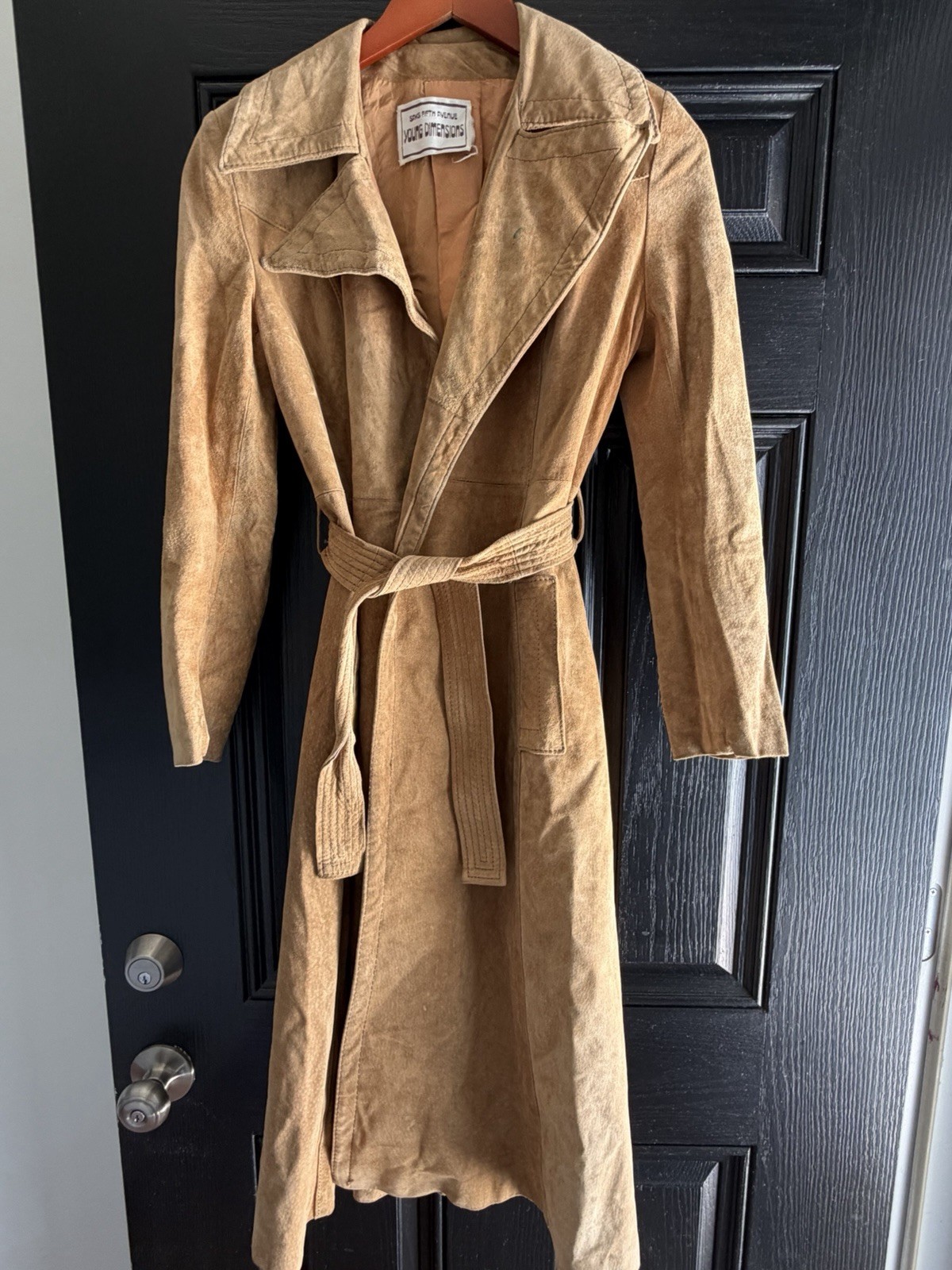Vintage SAKS FIFTH AVE Young Dimensions Wrap Ultra Suede ? Trench Coat Tan Color