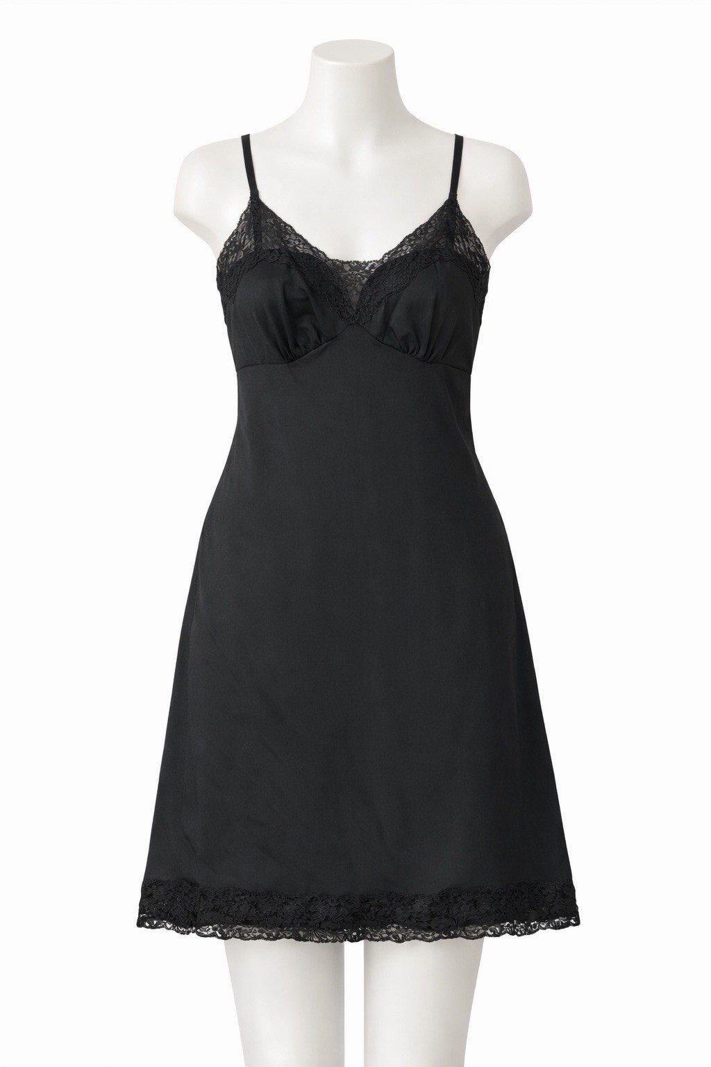 Vintage 1950s Carter’s Black Nylon Nightgown DuPont Nylon Lace Trim Size 36