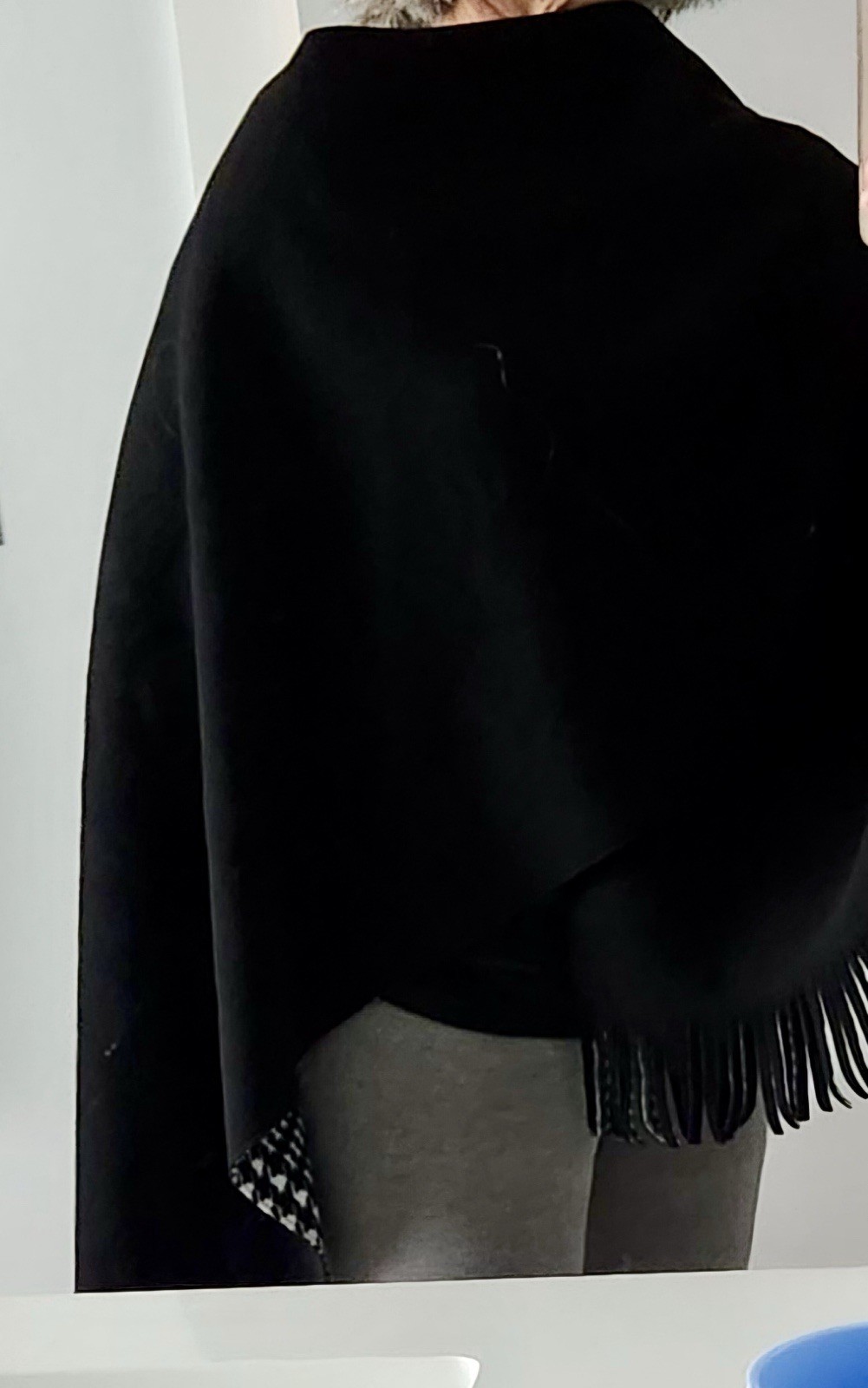 Vintage Reversible Black White Houndstooth Ladies Cape Poncho
