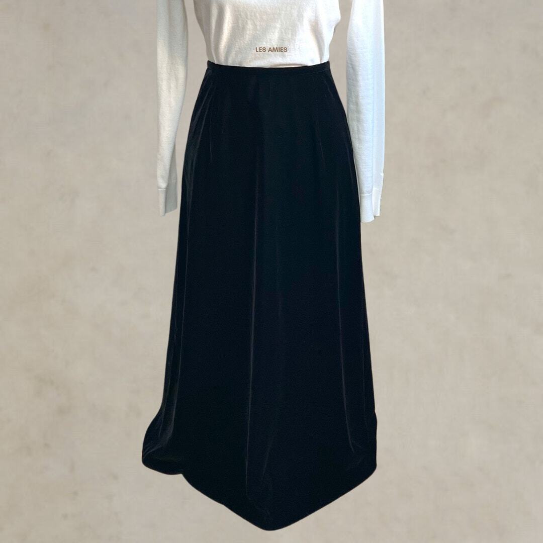 Vintage 90s Talbots Womens Classic Velvet Black High Waist ALine Midi Skirt 6P