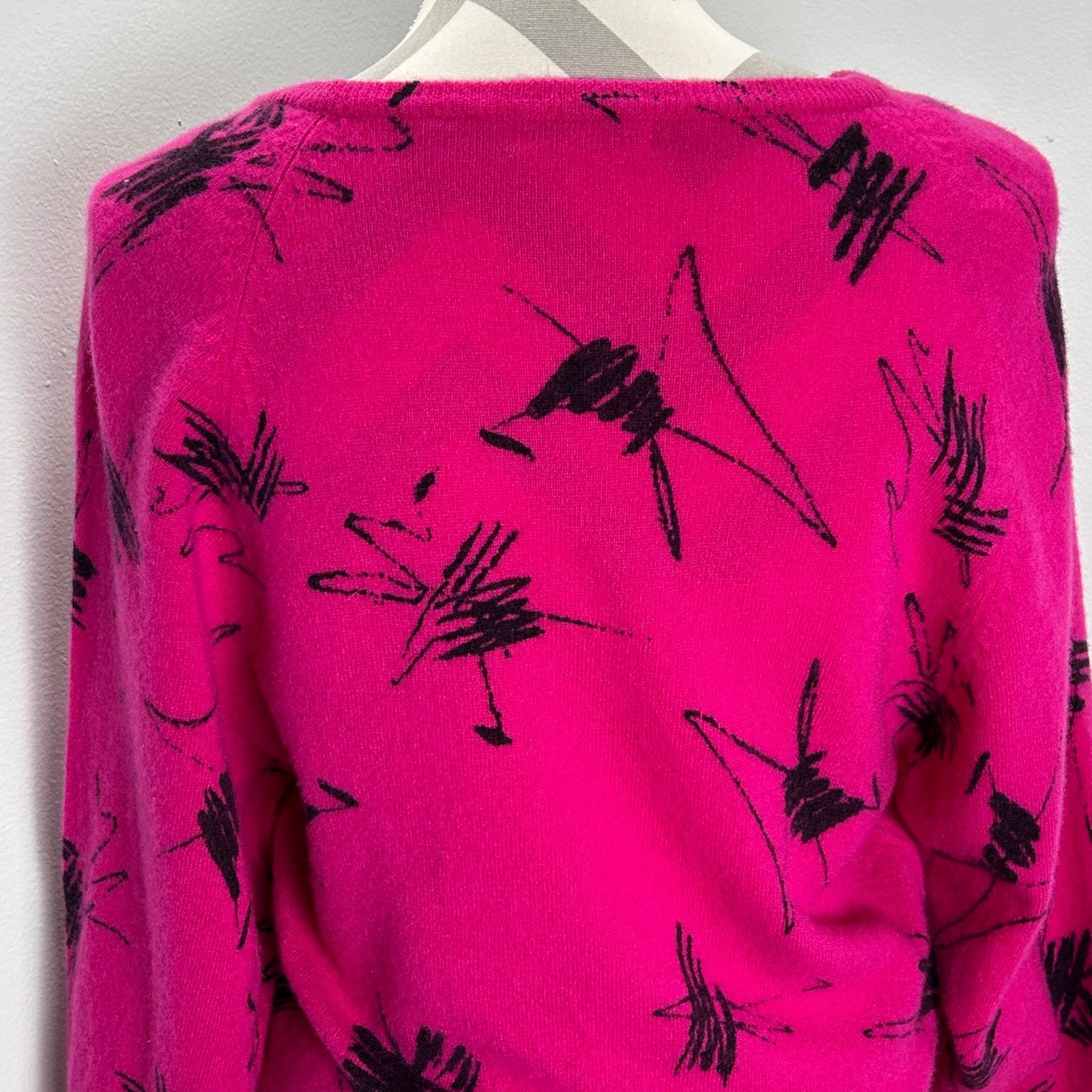 Jason Maxwell Vintage 80s Retro Wool Sweater Abstract Print Hot Pink Black Large