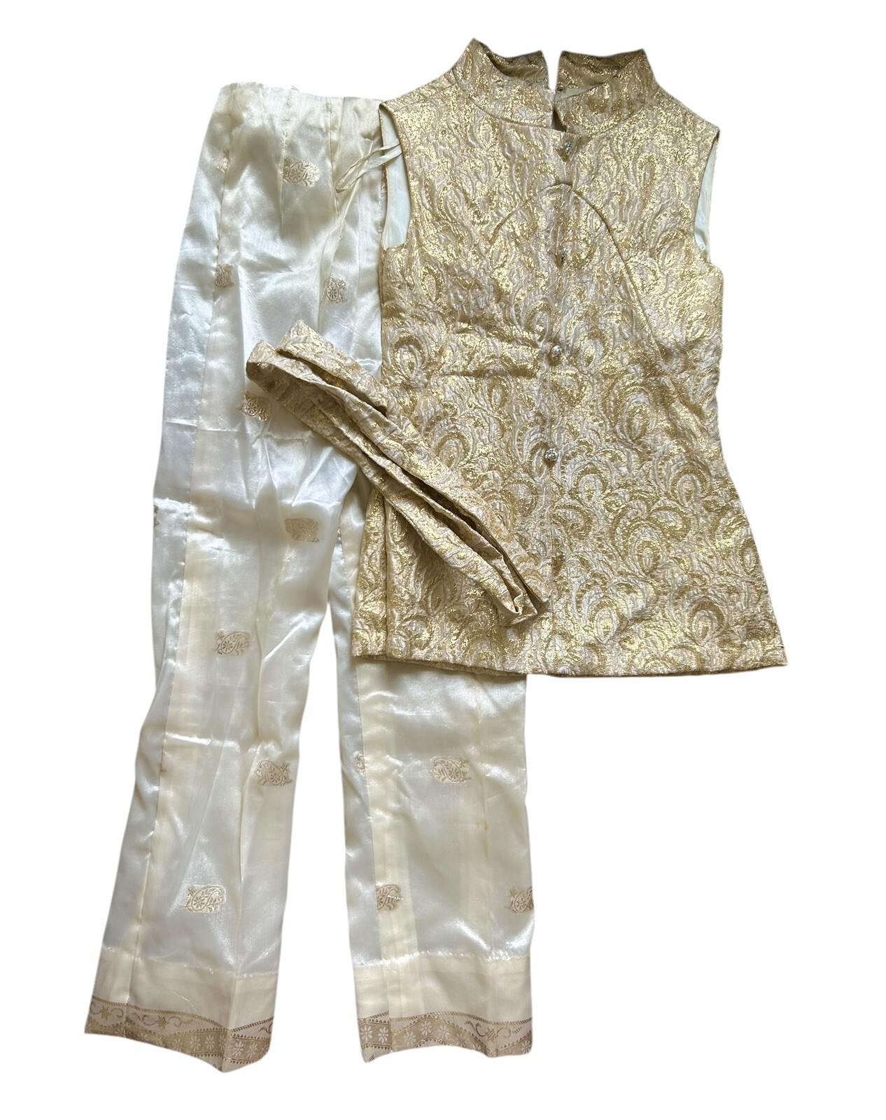 Vtg 60s Metallic Gold Brocade Tunic & Pants Outfit Set ELLI Europe Craft