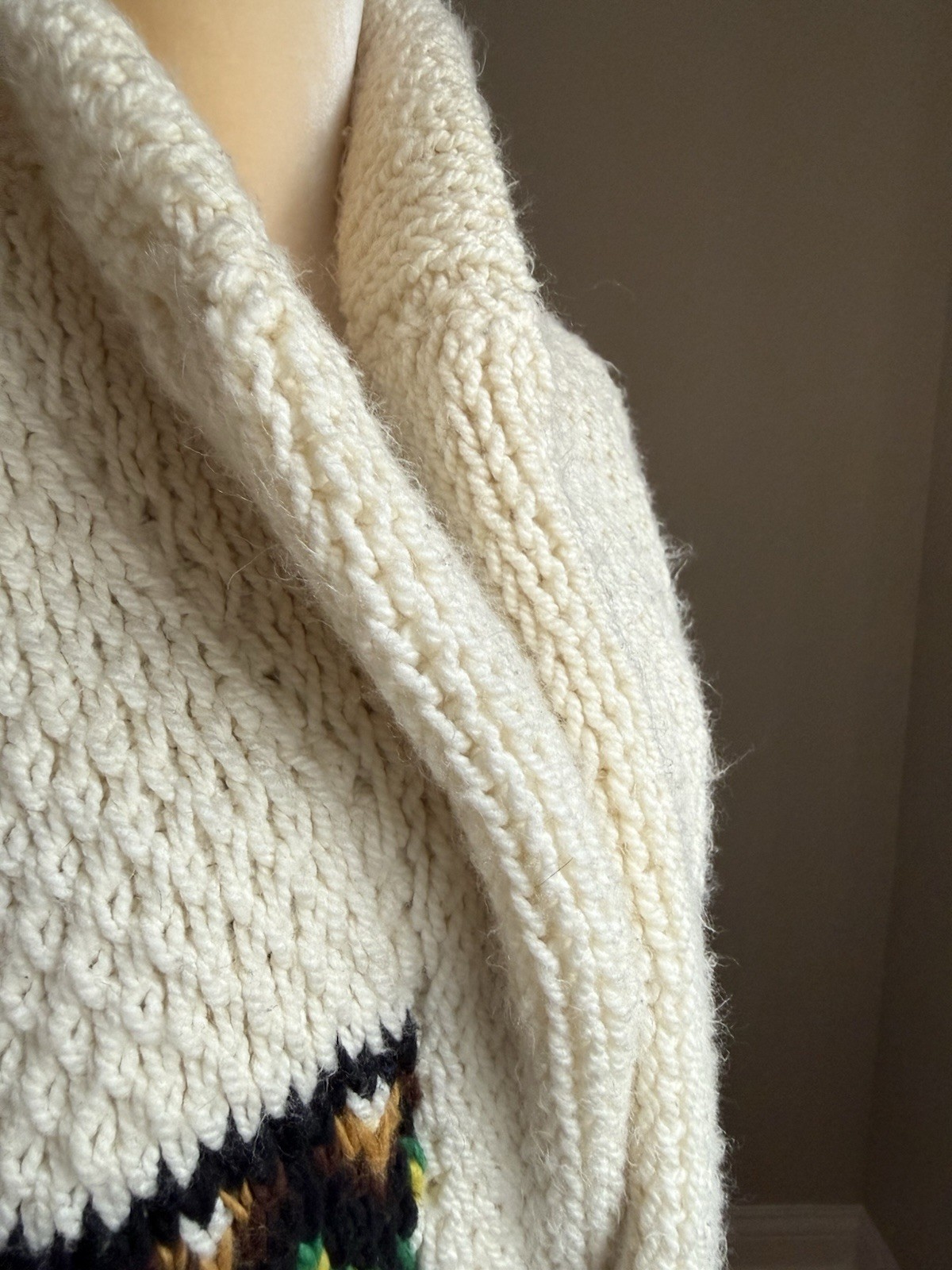 Vintage 60s-70s Cowichan Cardigan With Pockets ~ Shawl Collar ~ Chunky Knit