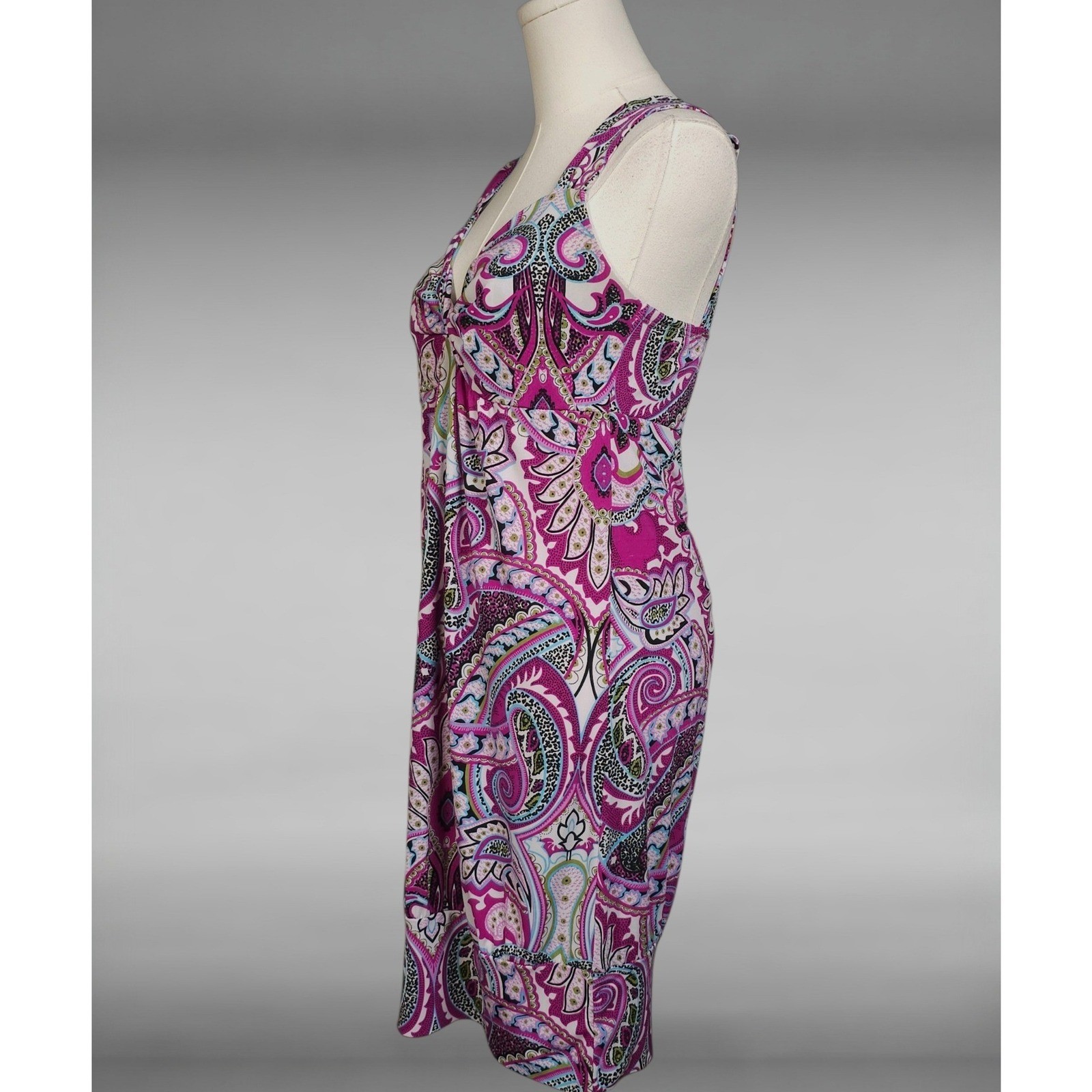 Vintage Y2K B. Moss Paisley Twist Front Stretch Mini Dress Purple Medium Retro