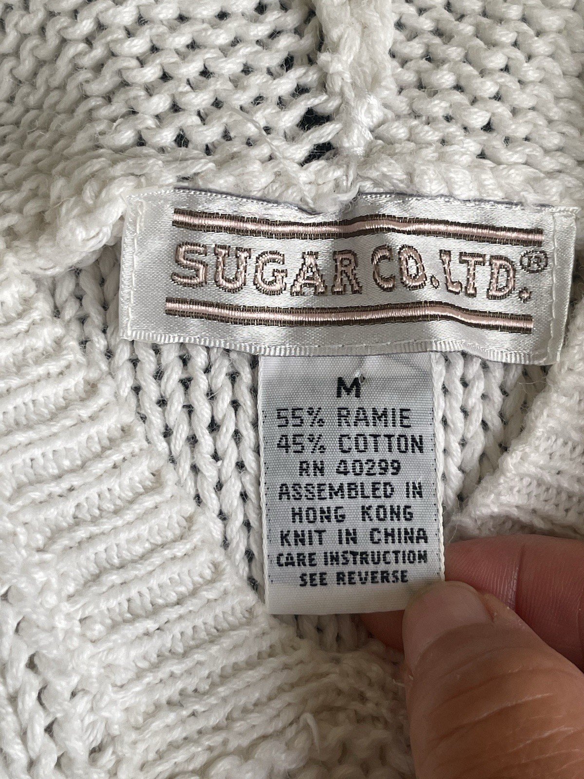 VTG Sugar Co. Ltd. Patchwork Cable Knit Hoodie Sweater In White Sz M