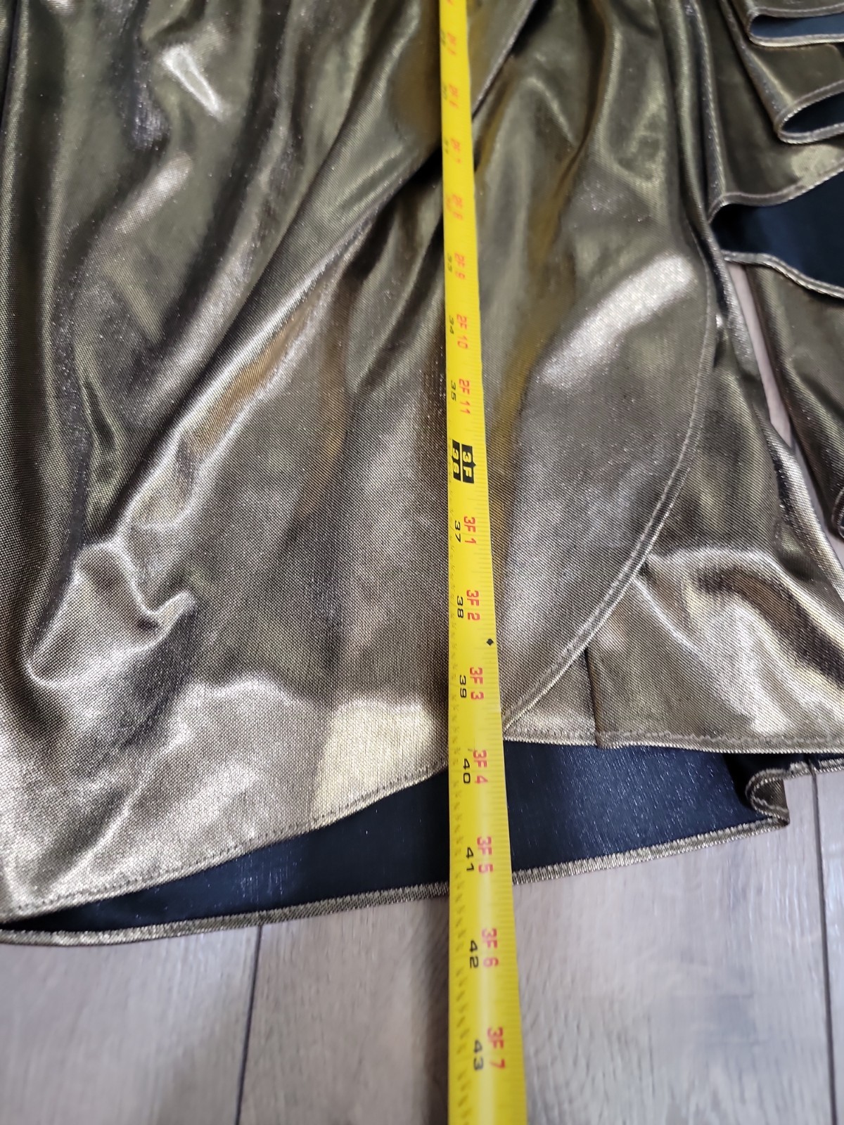 Vintage 80s Filigree Metallic Gold Lamé Ruched Wrap Cocktail Dress Draped Party