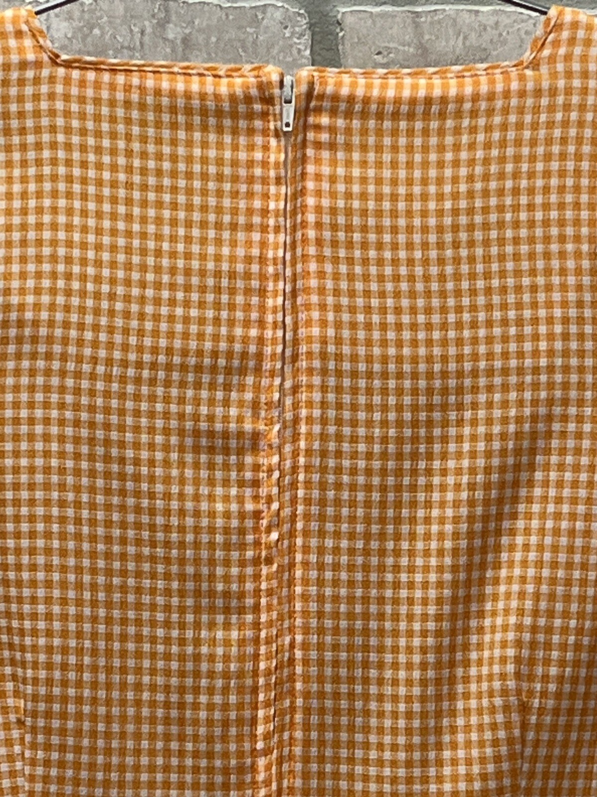 Vtg Sophia Rose Sz 10 Orange Daisy Check Midi Modest Dress Cottage Granny Core