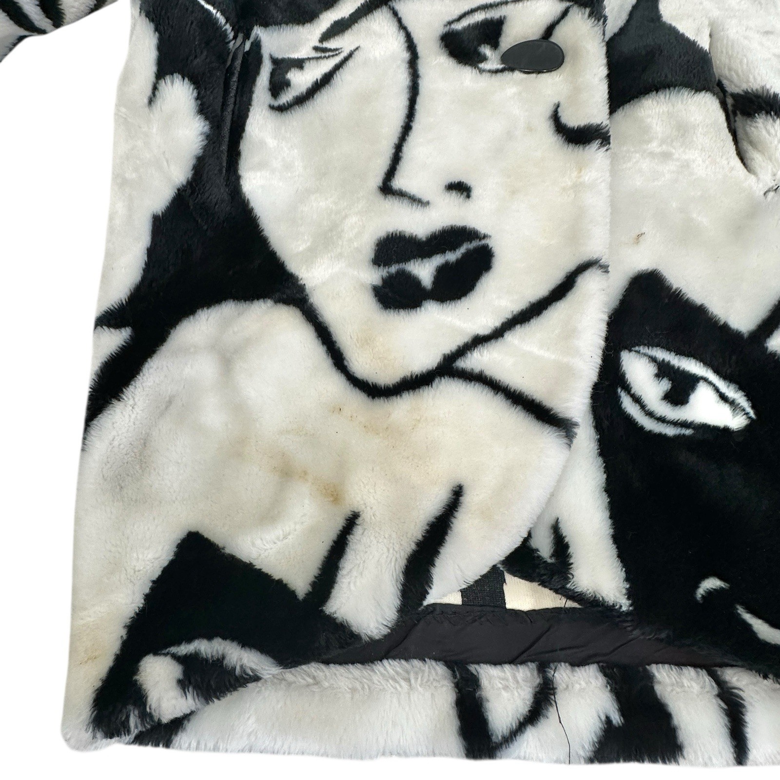 1980s Donnybrook Black & White Oversized Faux Fur Coat Picasso Faces (As Is) /cb