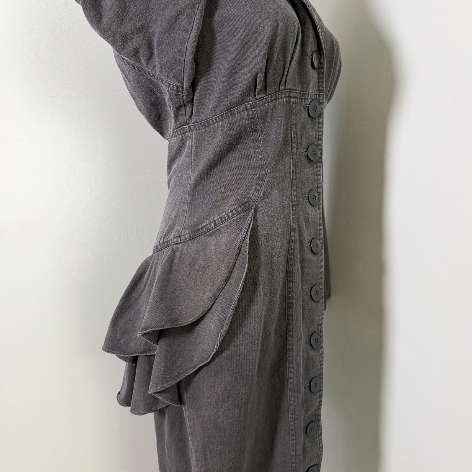 Vtg Rhonda Harness Foxy Lady Black Denim Corset Maxi Dress Goth Avant Garde 90s