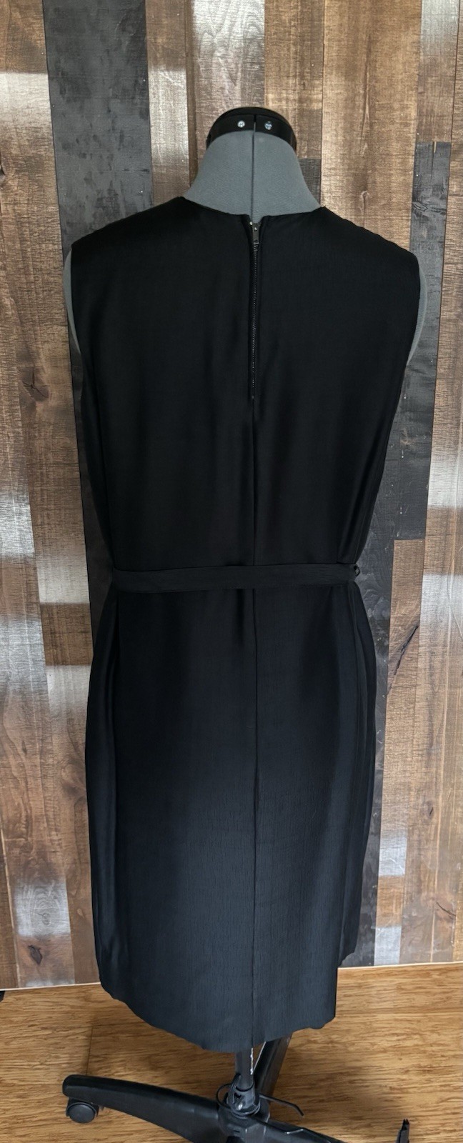 VTG 60s 70s Handmade Black Silk Shantung Shift Dress Minimalist Belted M/L