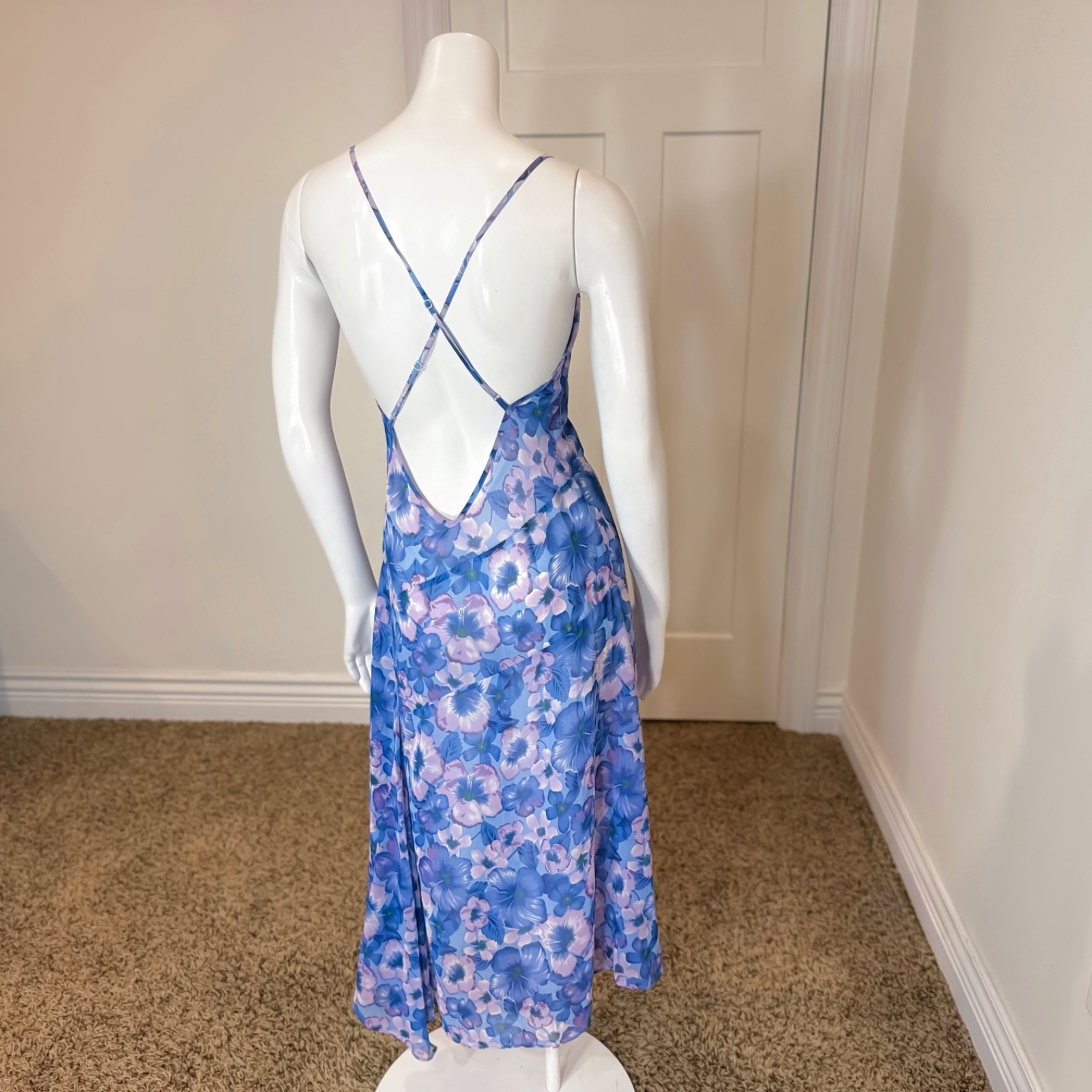 Vintage 90’s y2k SHEER FLORAL SUMMER DRESS M Bias Cut Sexy Sun Beach Festival
