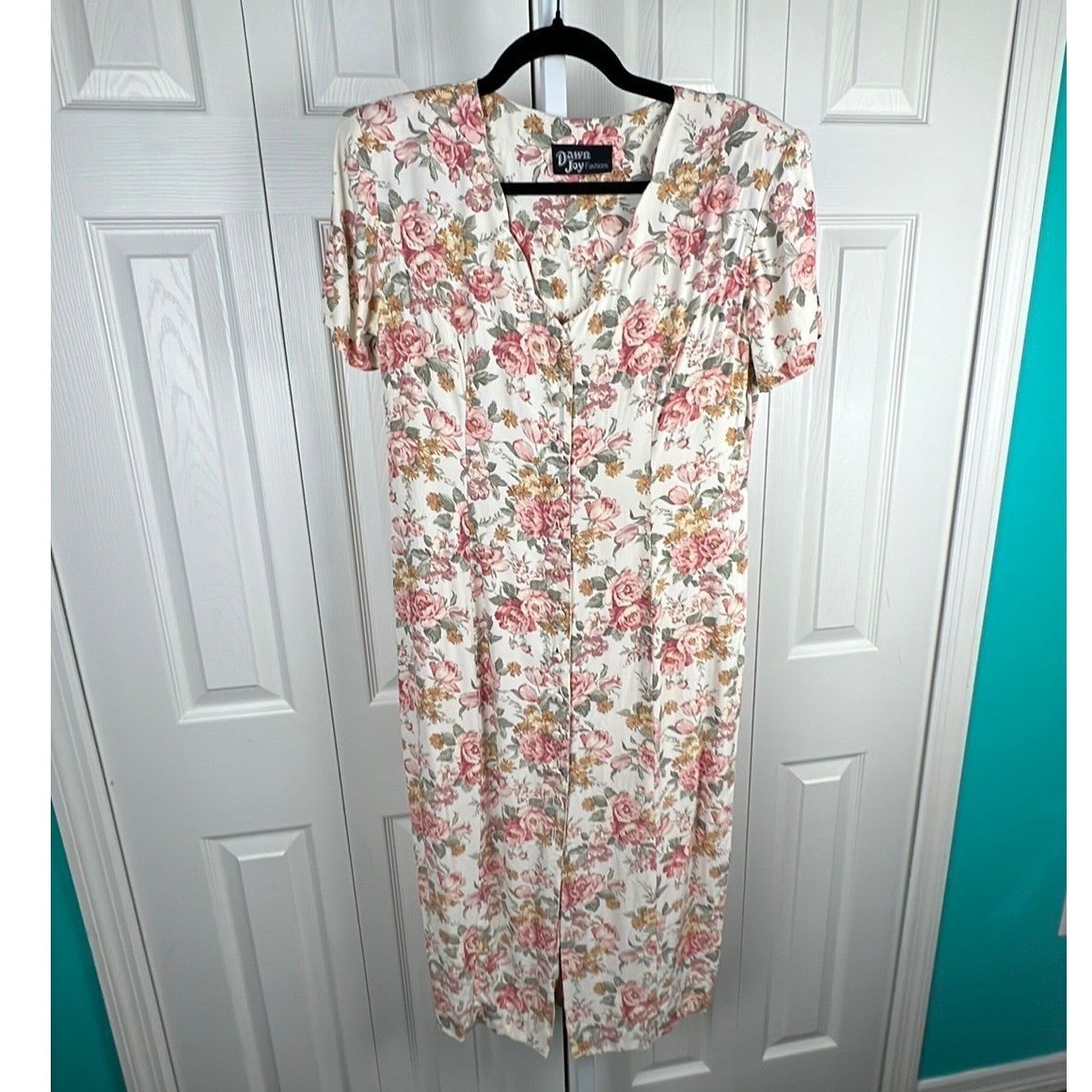 Dawn Joy Fashions Floral Midi Dress Cottagecore Boho Romantic Pink Cream Small