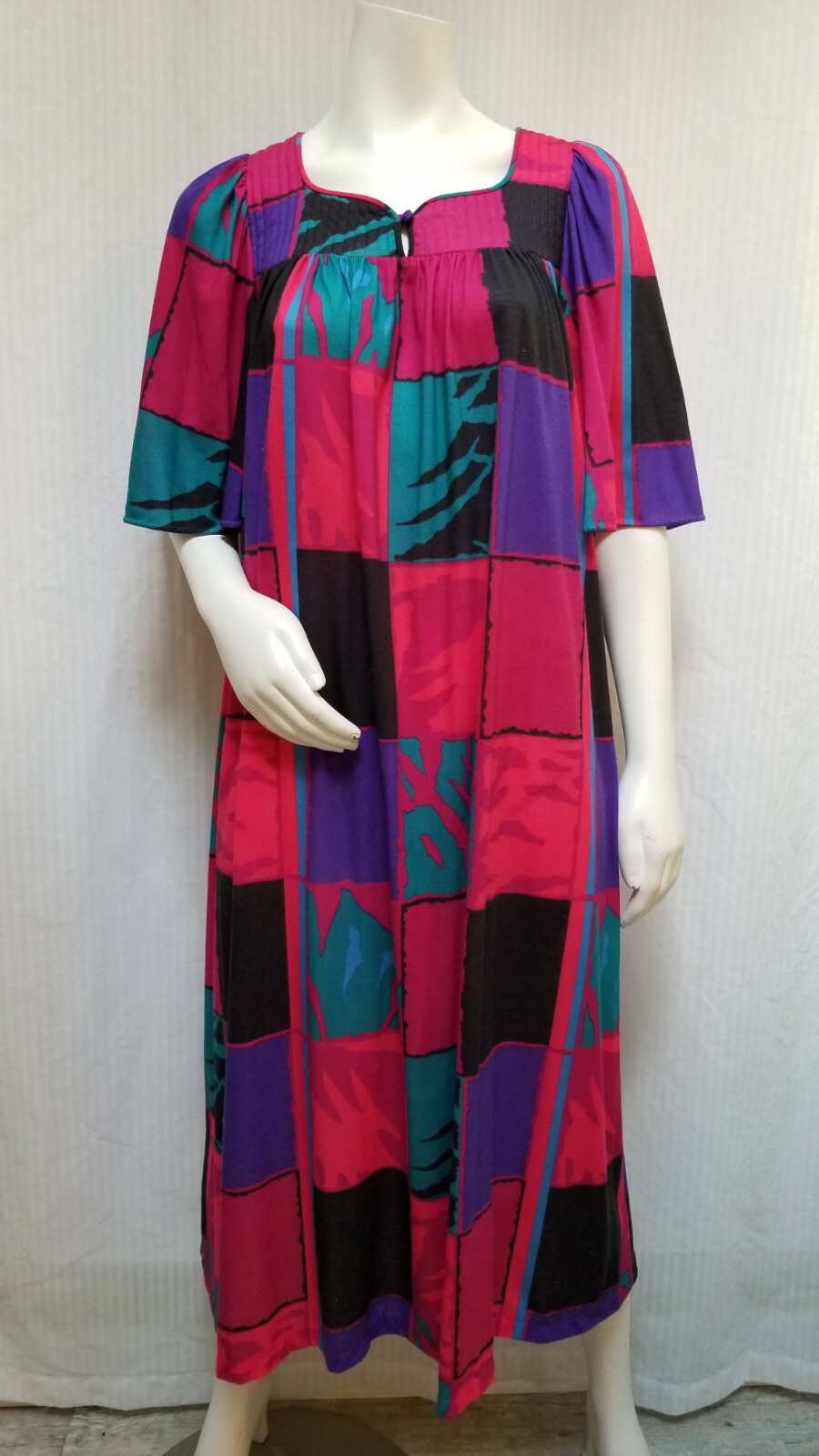 Vintage Pink Purple Turquoise Black Knit Nightgown Lounge Dress – Size M