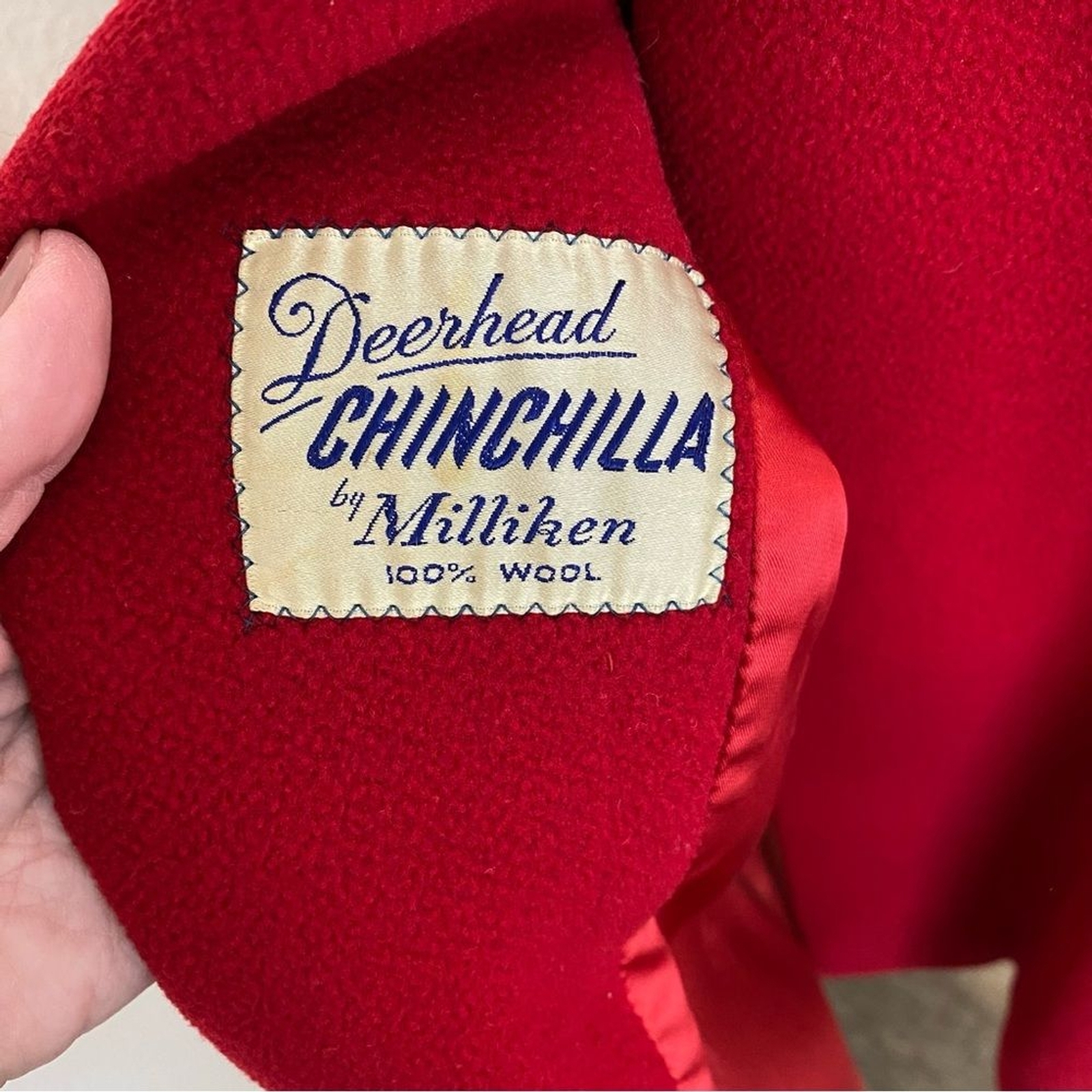 Carnahan’s Red Vintage Coat Long 5 Button Pockets Deerhead Chinchilla Wool SZ L