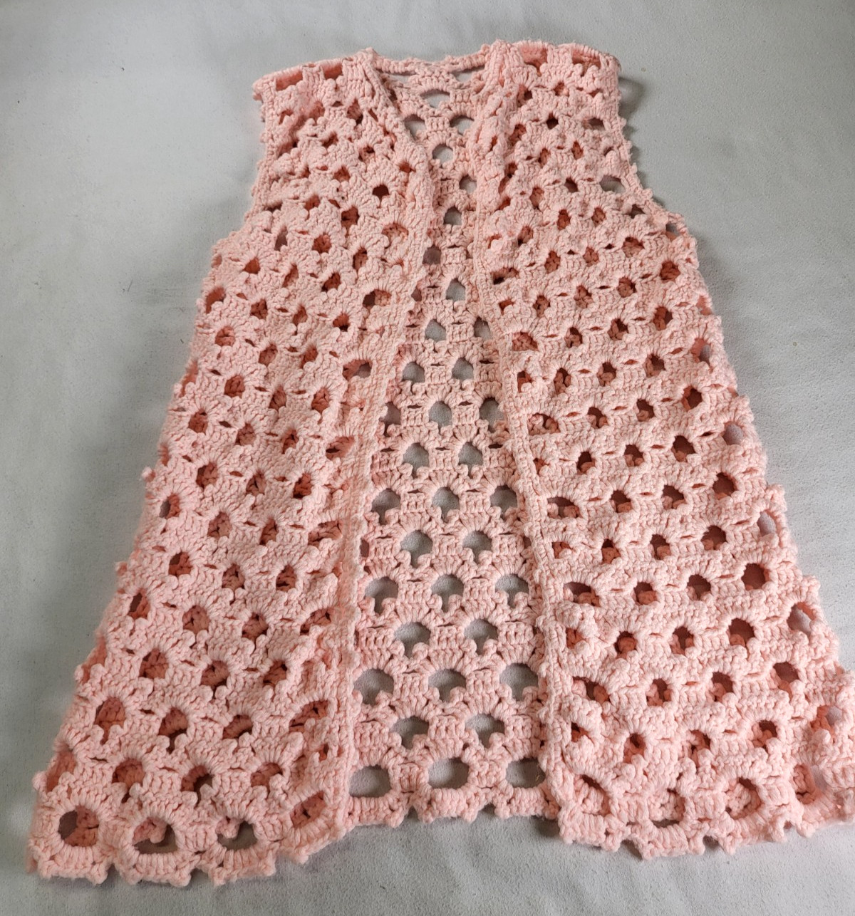 Vintage Pink Crochet Vest Handmade M/L Retro Granny Chic Boho