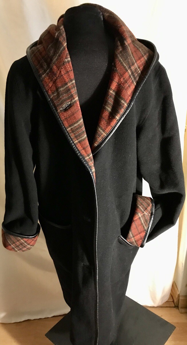 Tall Girl Black & Plaid Car Coat Vintage Women’s Size M/M