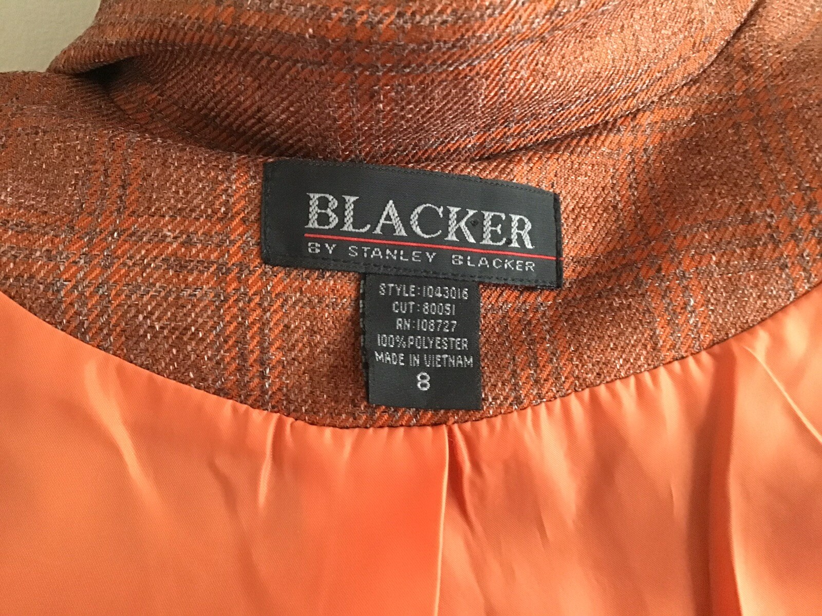 Stanley Blacker Women’s 2-Piece Suit Polyester Rust Orange Vintage Size 8