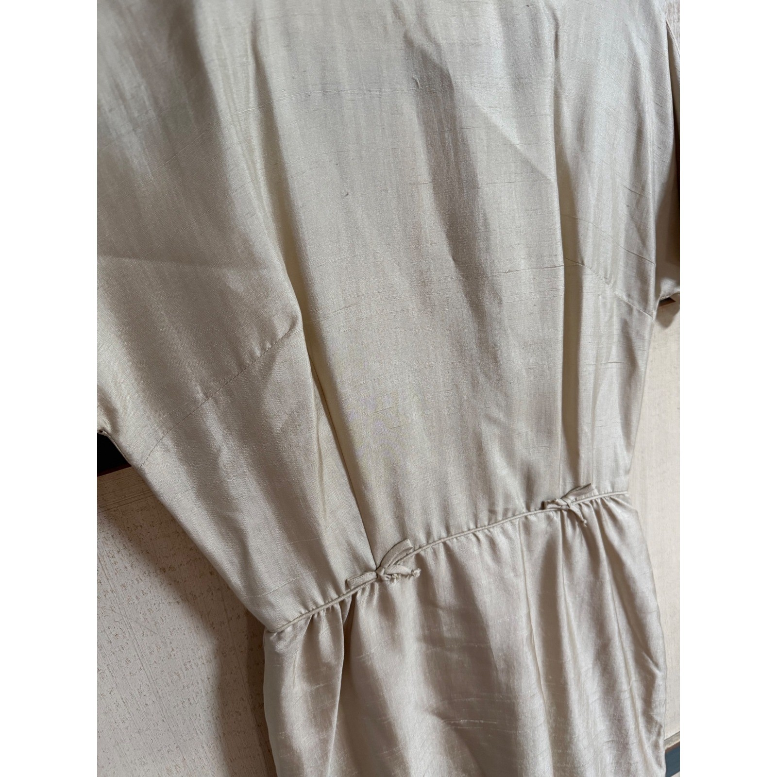 Vintage Bobbie Brooks Champagne Raw Silk Sheath Dress 60s Bow S MCM Cocktail