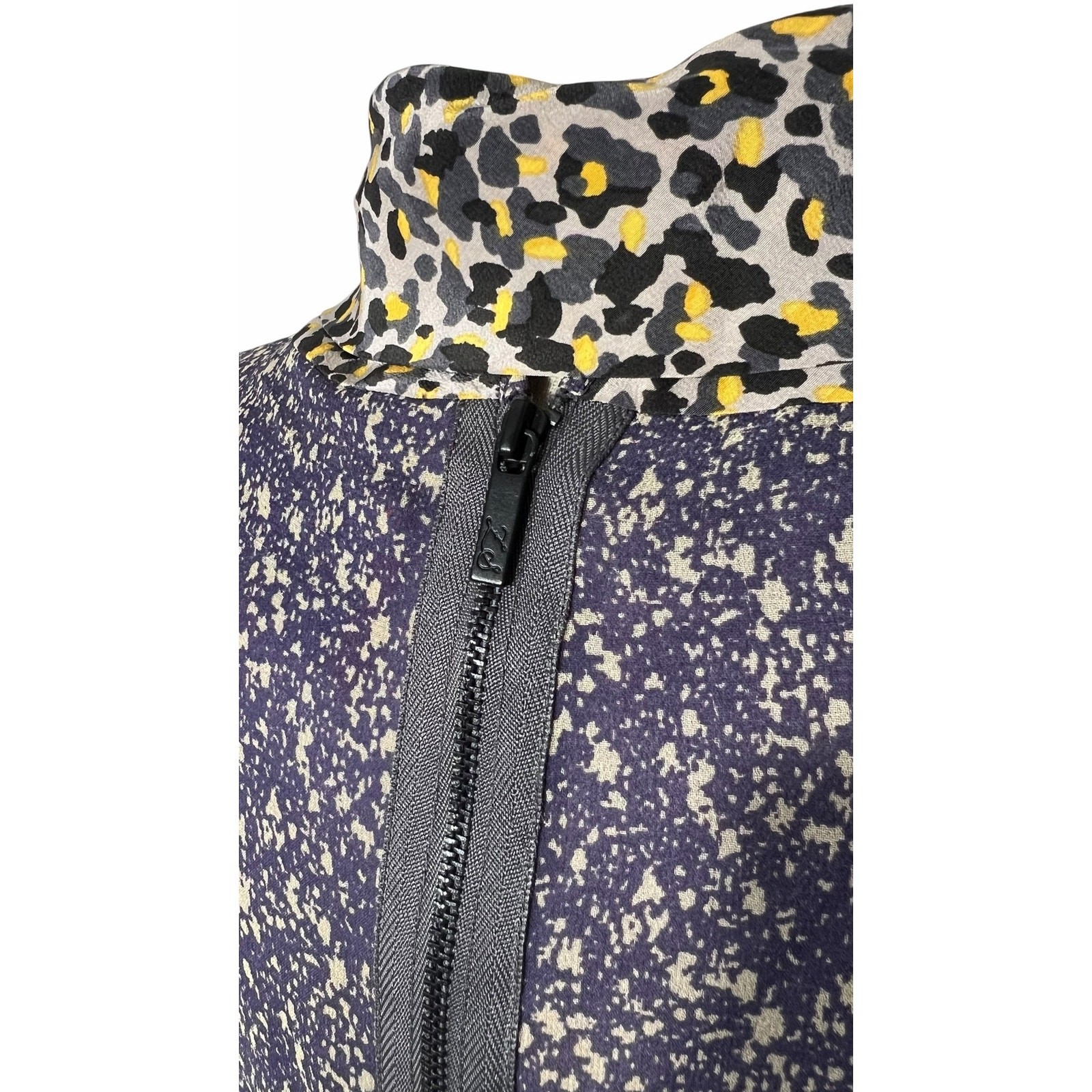 Z Spoke Zac Posen Mixed Media Animal Print Bow Tie Neck Dress S