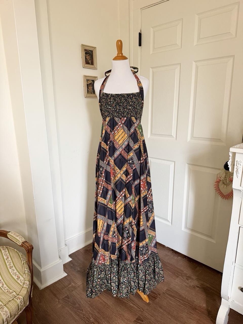 Vintage 1970s Patchwork Cottagecore Holly Hobby Style Prairie Maxi Dress – XS