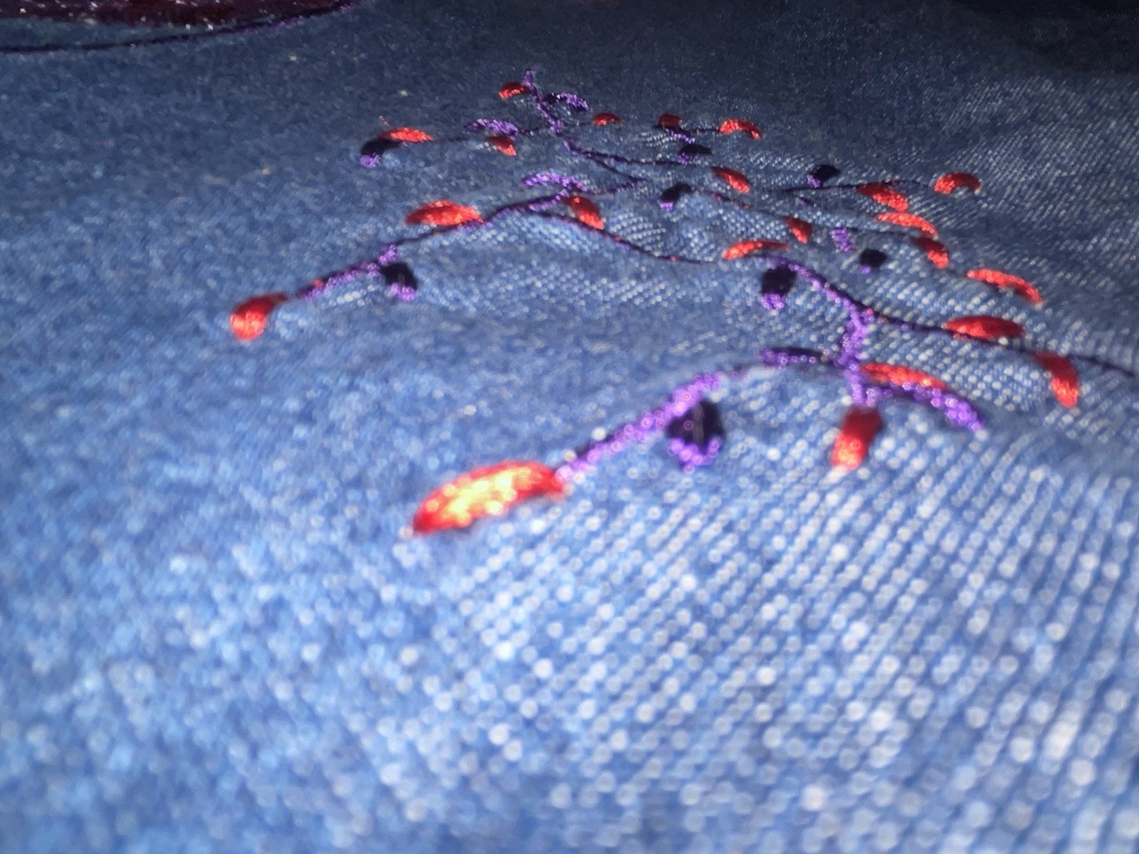 Vintage Bobbie Brooks Size Medium Blue Chambray Denim Button Up Embroidery