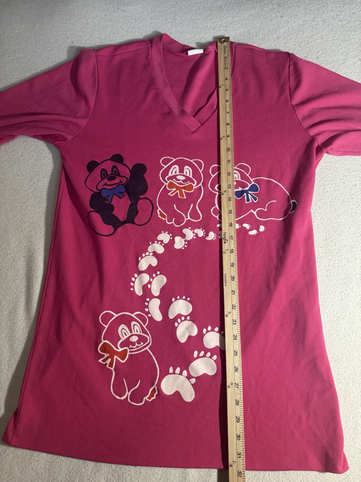 Vintage Panda Short Nightgown 70s 80s Pink Longline Tunic V Neck Slim Nostalgia