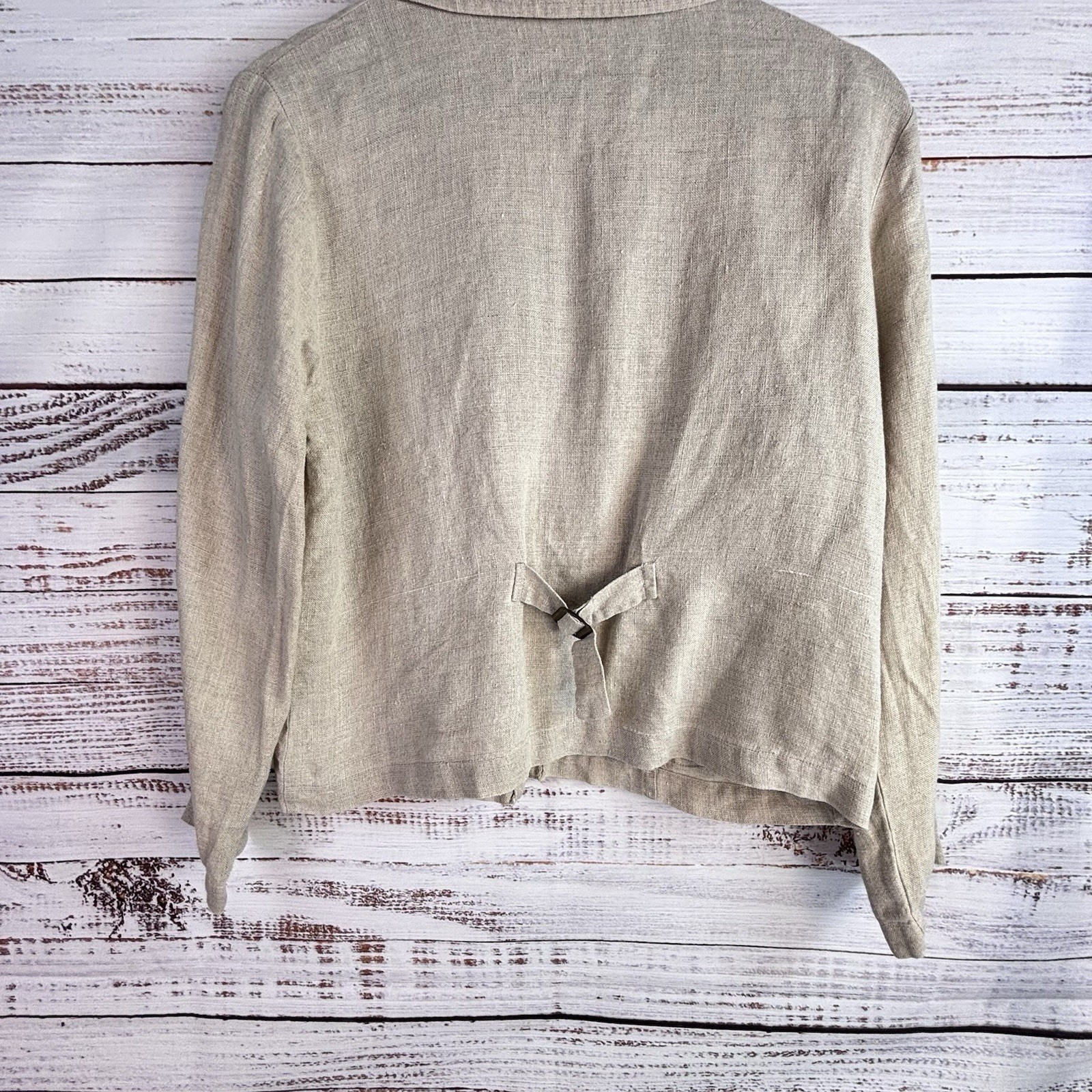 Vintage Jacket 8P Beige 100% Linen Shell Button Cinch Patch Pocket Minimalist