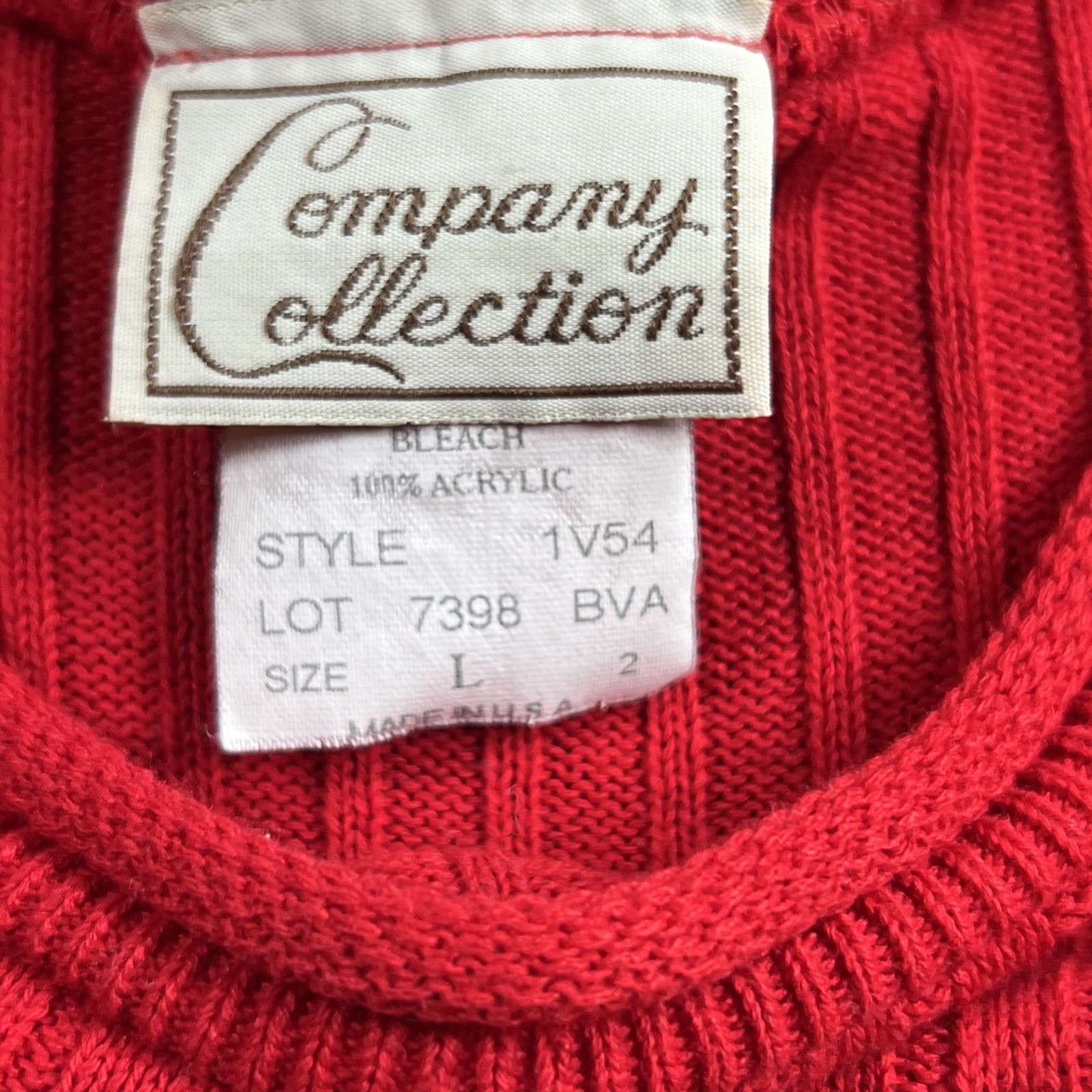 Vintage 80’s Large Ribbed Knit Pullover Sweater Red Striped Made in USA Acrylic