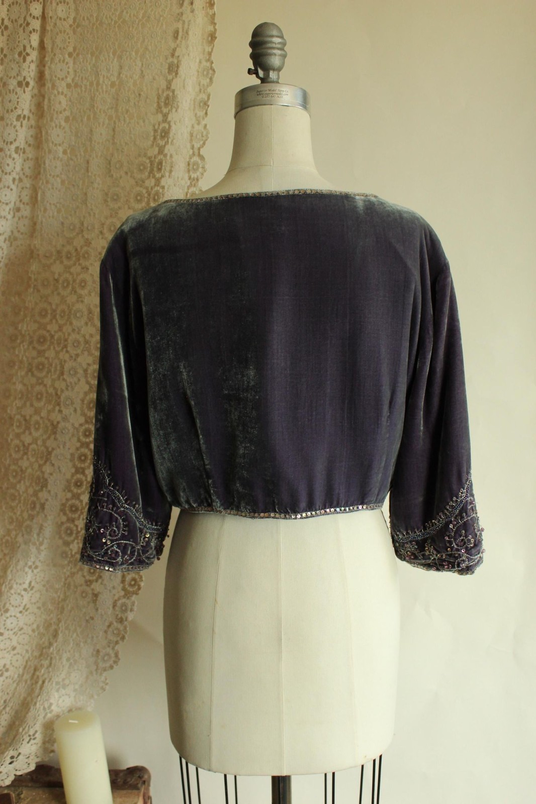 Vintage 1990s 2000s Jacket, ECI Purple Velvet Bolero Shrug with Beading, Size L