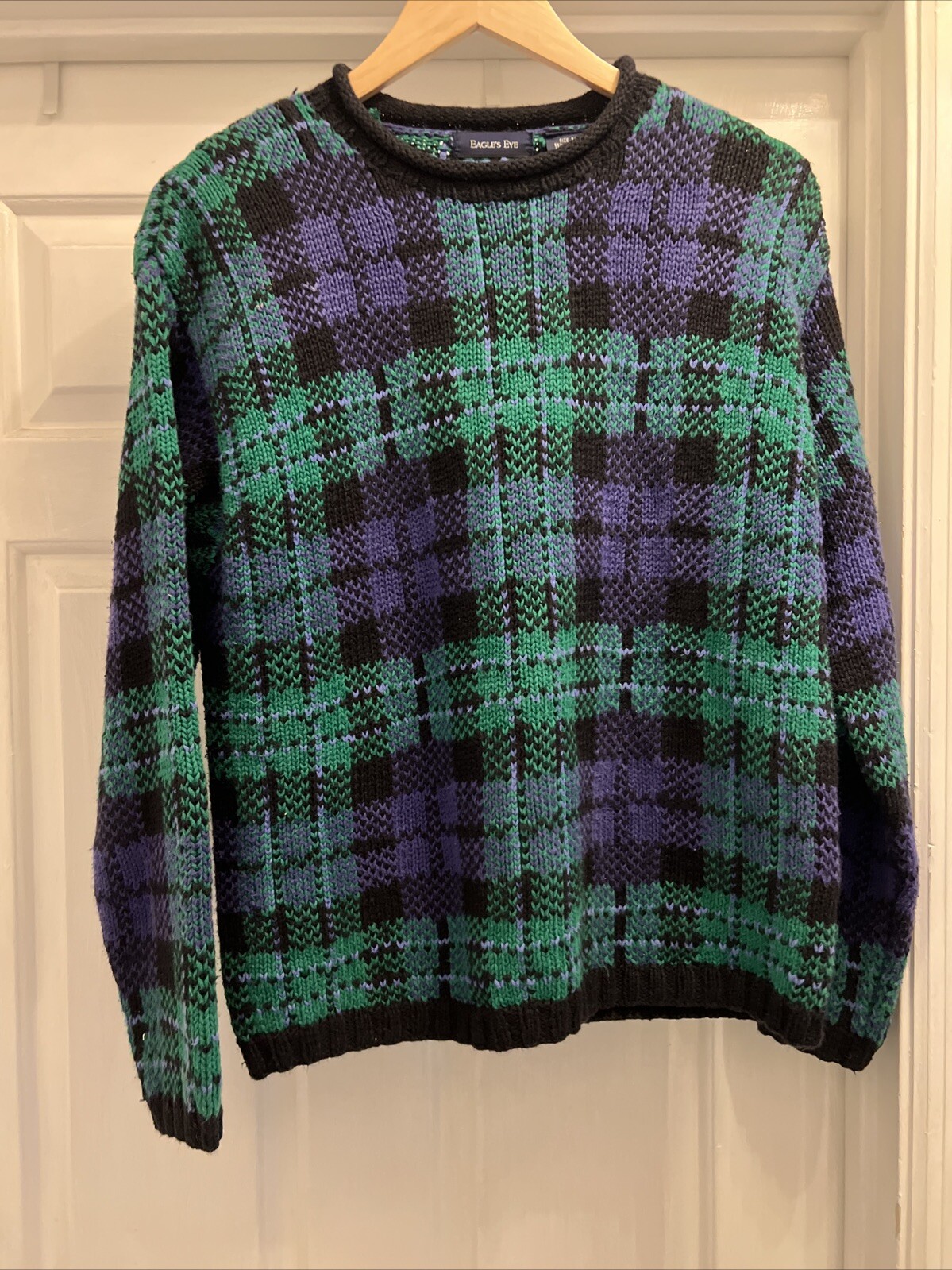 Vintage 90’s Eagles Eye Heavyweight Purple, Green, Black Sweater Size M