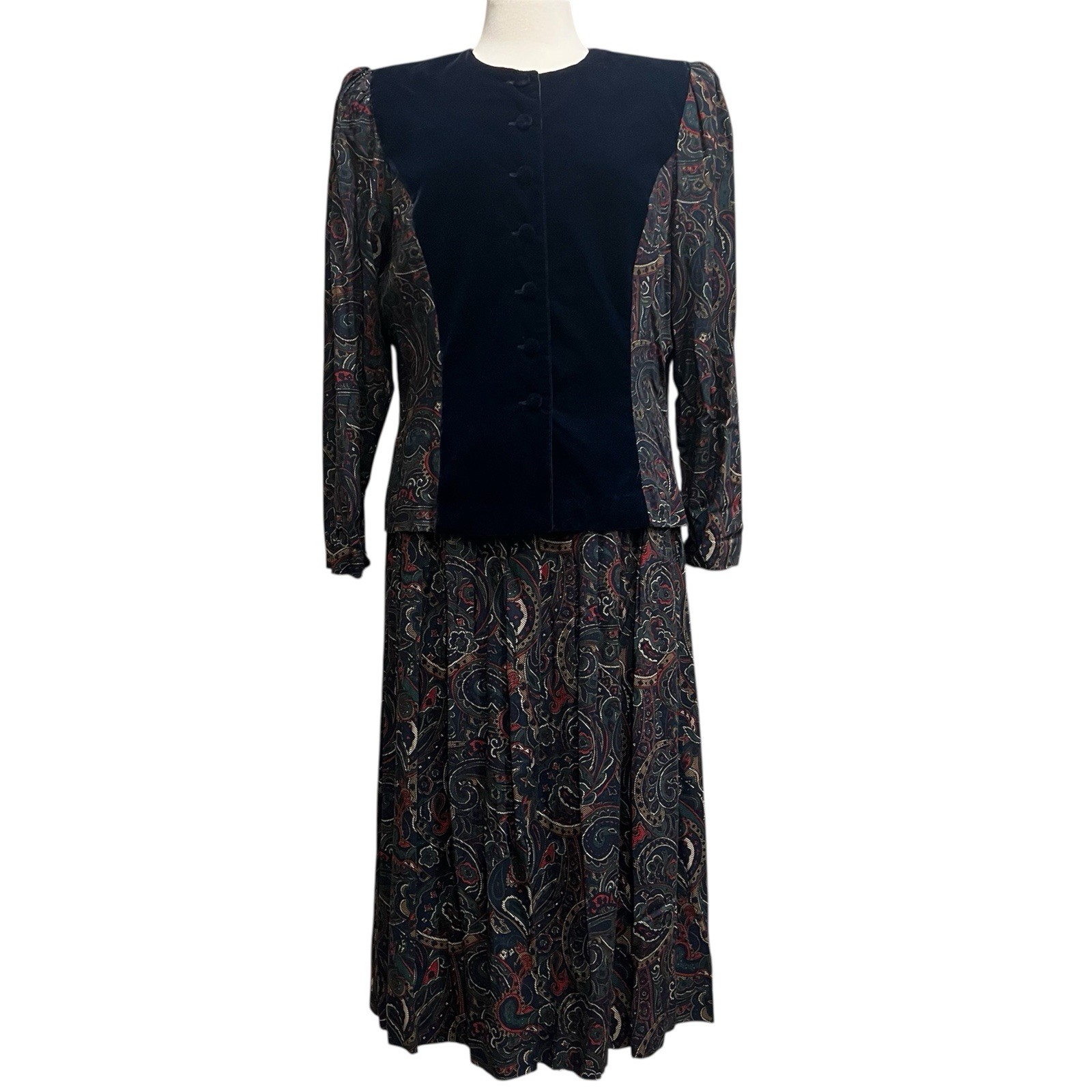 Halmode Petites Dress 14 Paisley Victorian Velvet Edwardian Floral Boho 80’s