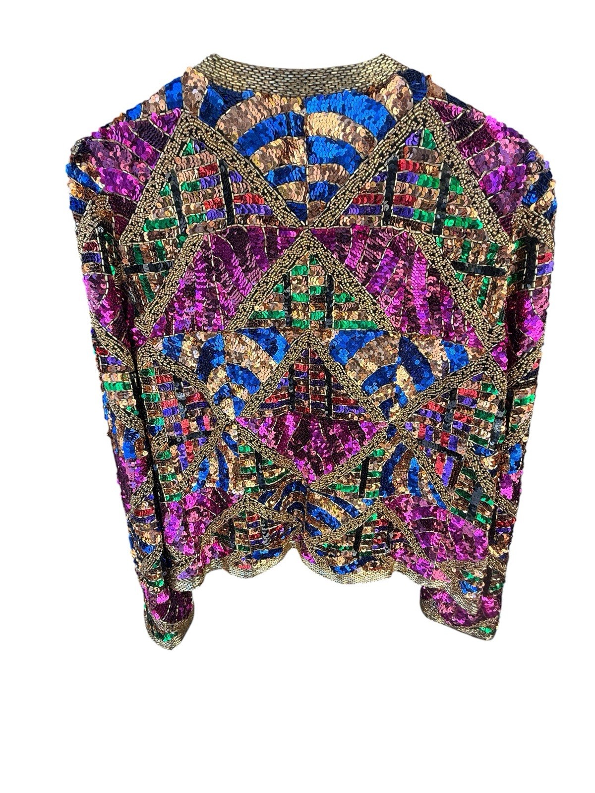 Rare Vintage Oleg Cassini Sequin Colorful Blazer Beaded Silk Small