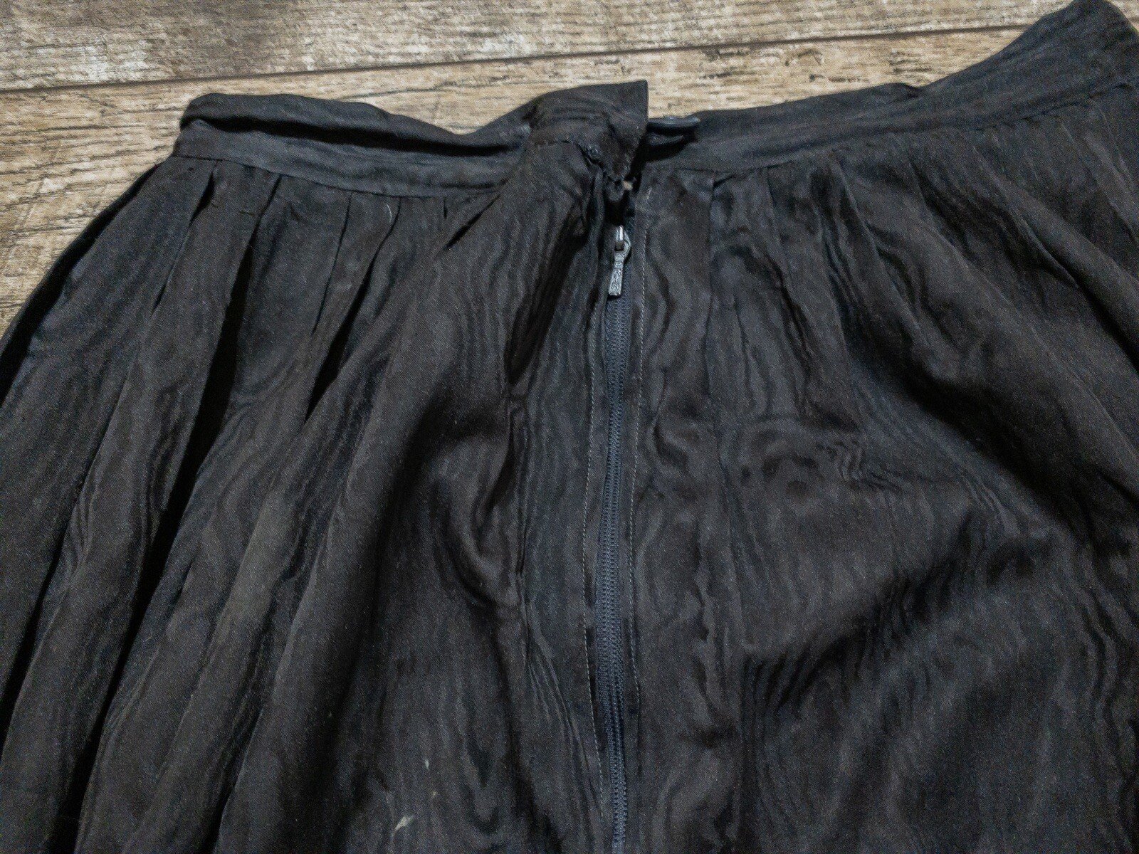 Vintage Pleated Black Skirt Womens 1930s 1940s 1950s Antique Era Zipper Button
