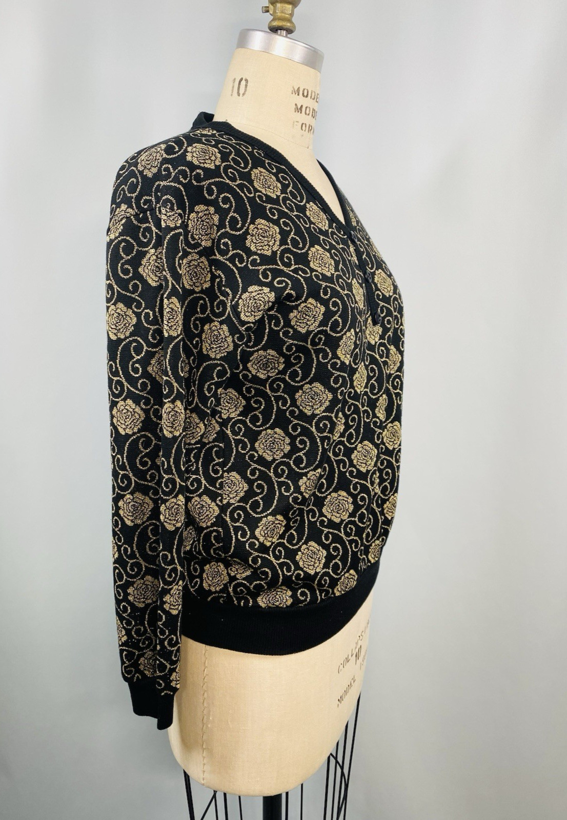 Vintage Top SIZE MEDIUM black gold lurex metallic knit sweater C.P. SPORT 80s
