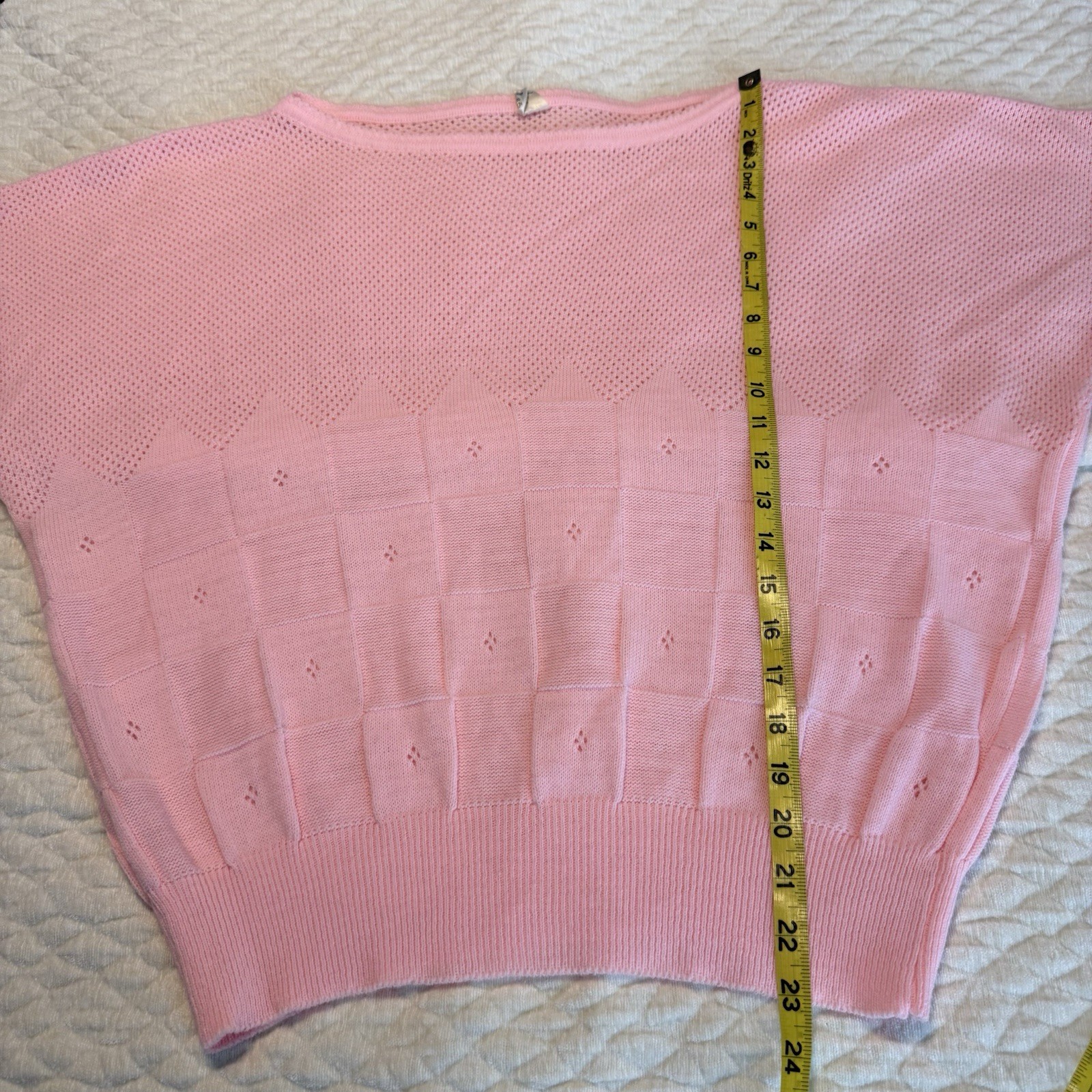 Vintage 80s Pink Lightweight Knit Sweater Women’s Size XL Pointelle Pastel