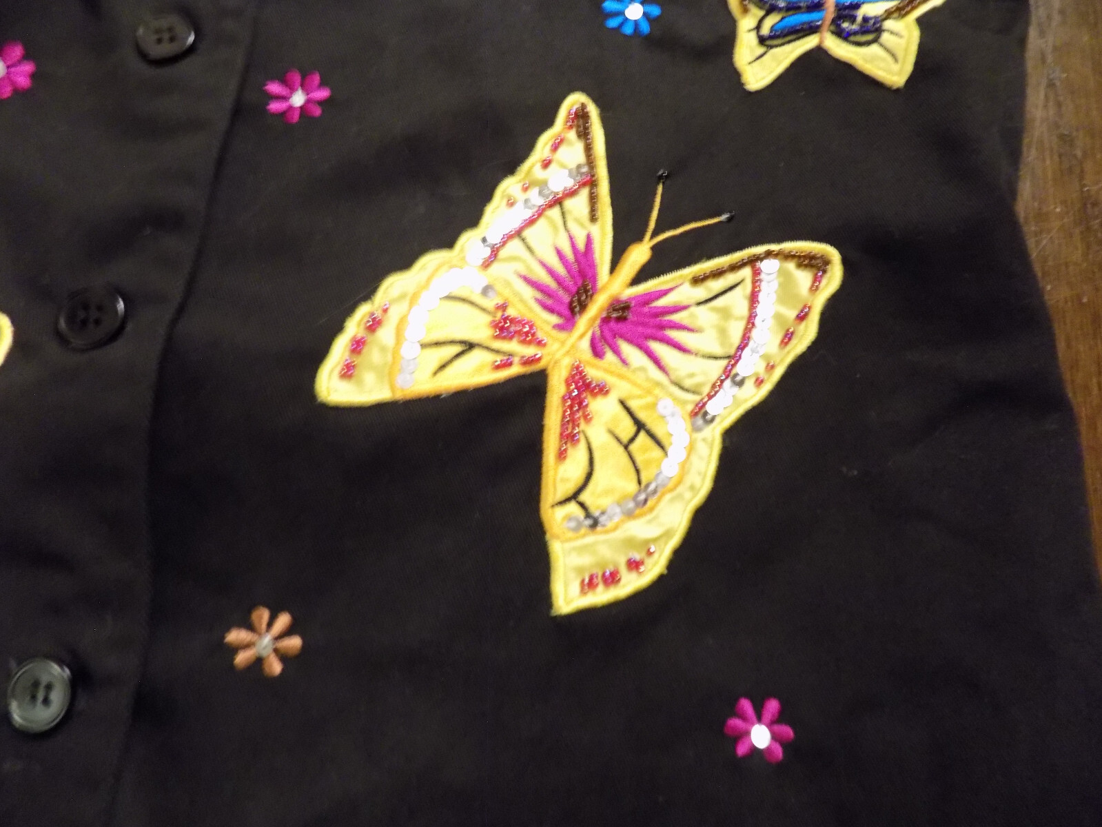 Vtg Conversations Jill Rogers Applique Beaded Sequin Butterflies Flowers Vest M