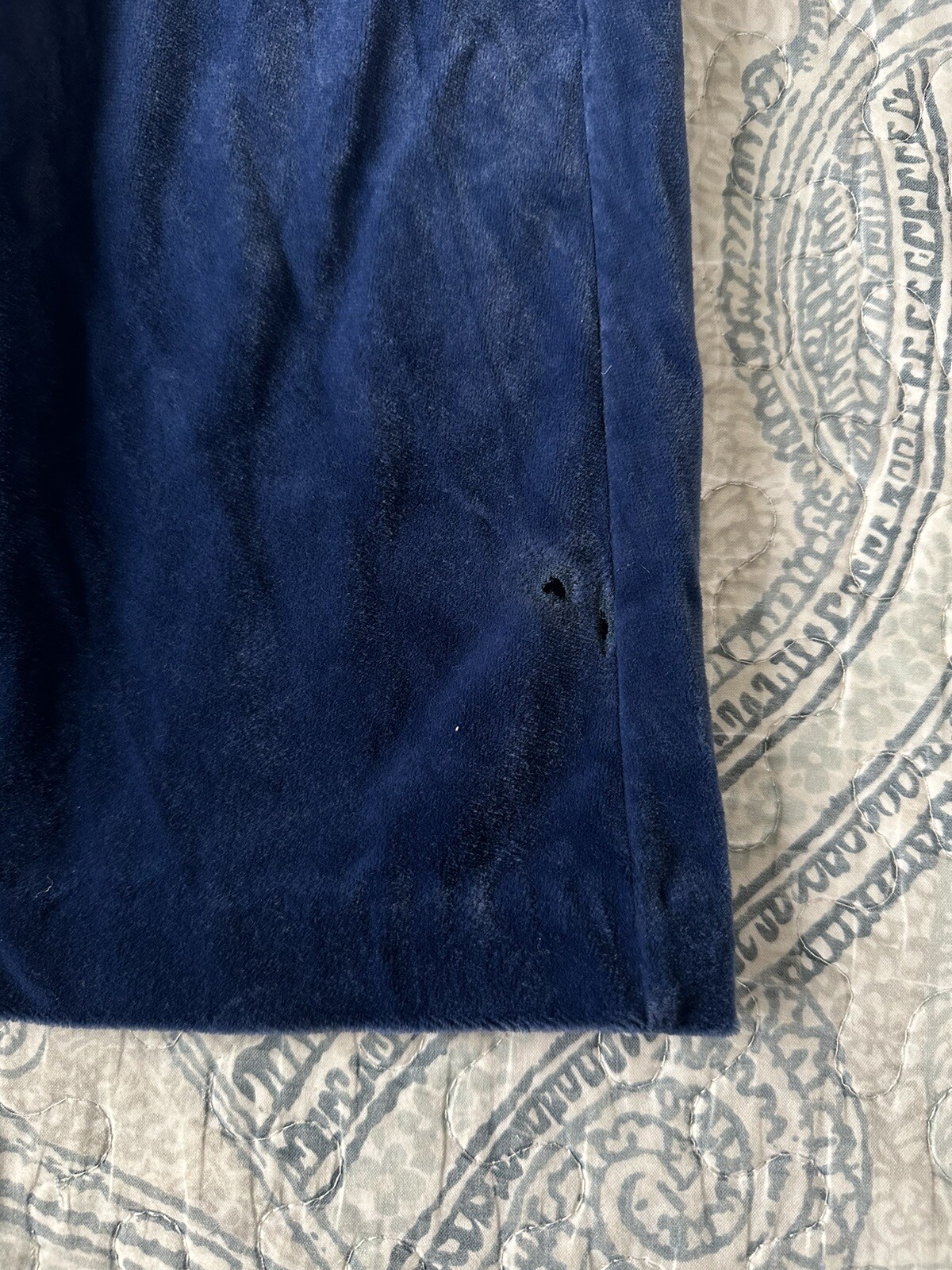 Vintage Miss Elaine Long Blue Velvet Bathrobe Double Button Very Regal- POCKETS