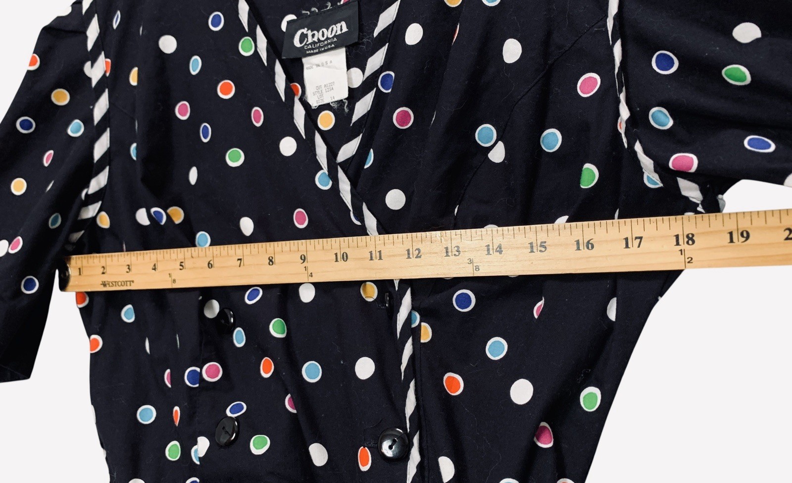 Vintage Choon California Dress Full Skirt Pockets Colorful Dots Twirl Size 14