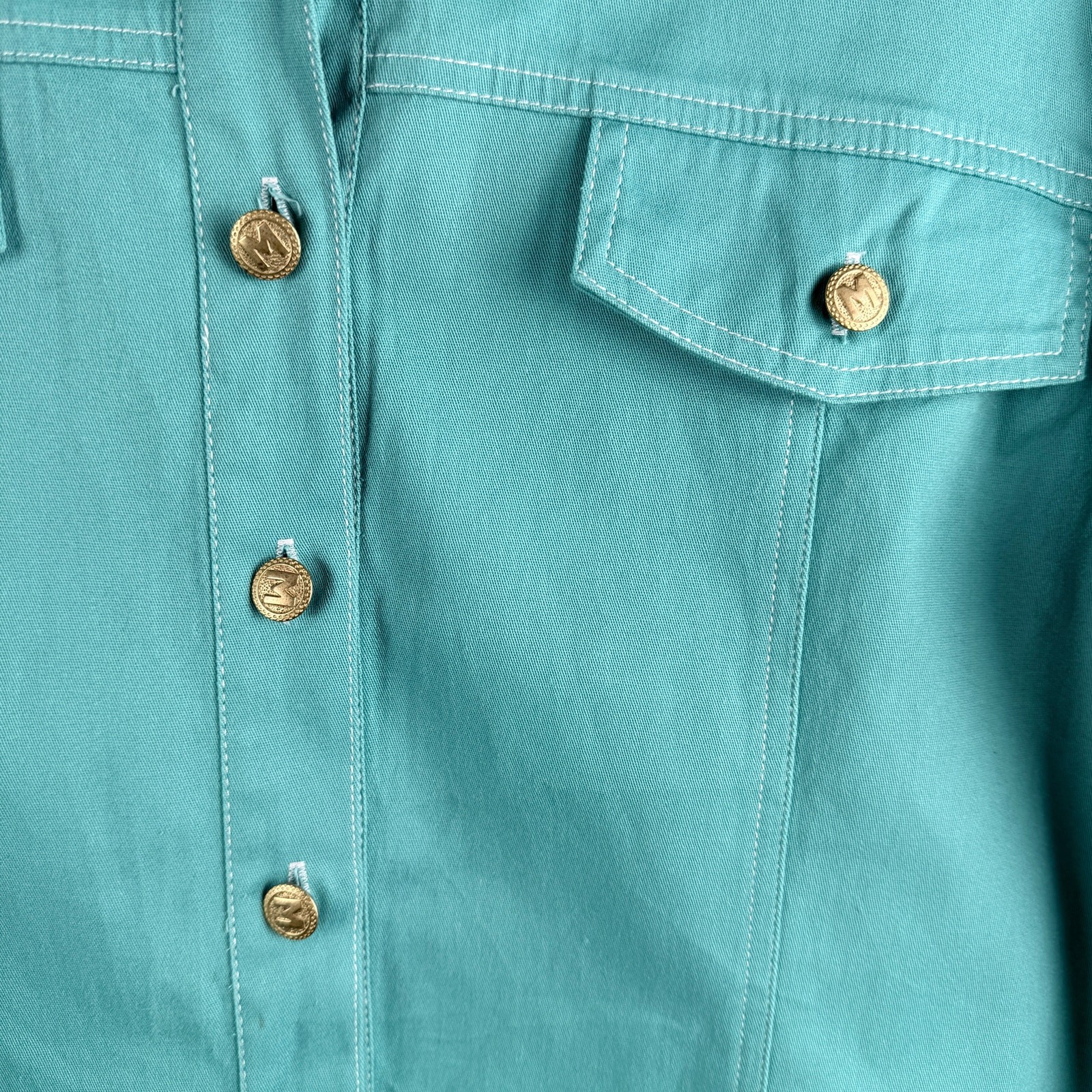 Bob Mackie Wearable Art Mint Green Embroidered Daffodil Denim Jacket Sz L NWOT
