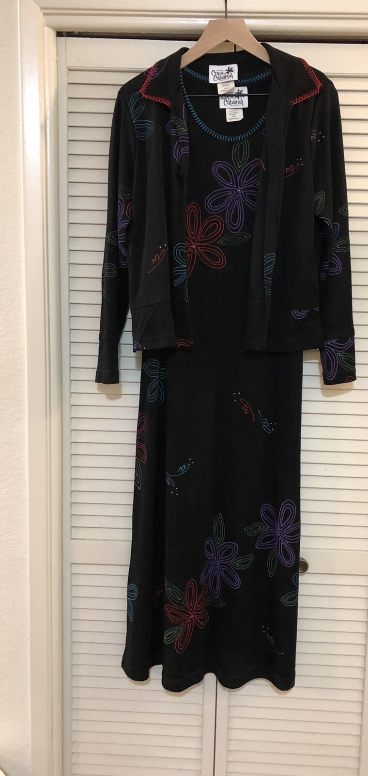 Vintage 80s Copa Cabana Original Floral Beach Lounge Maxi Dress and Jacket