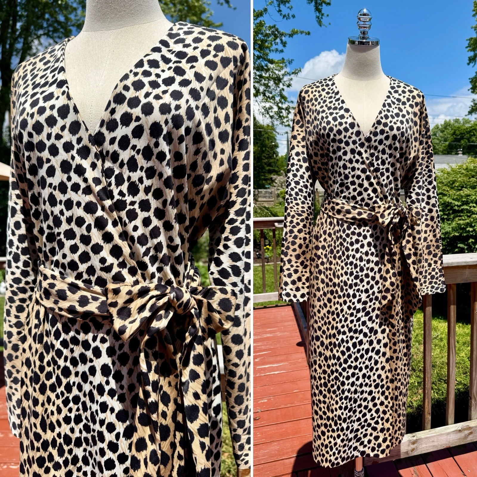 Vintage 70s Leopard Print Batwing Dress with Matching Belt
