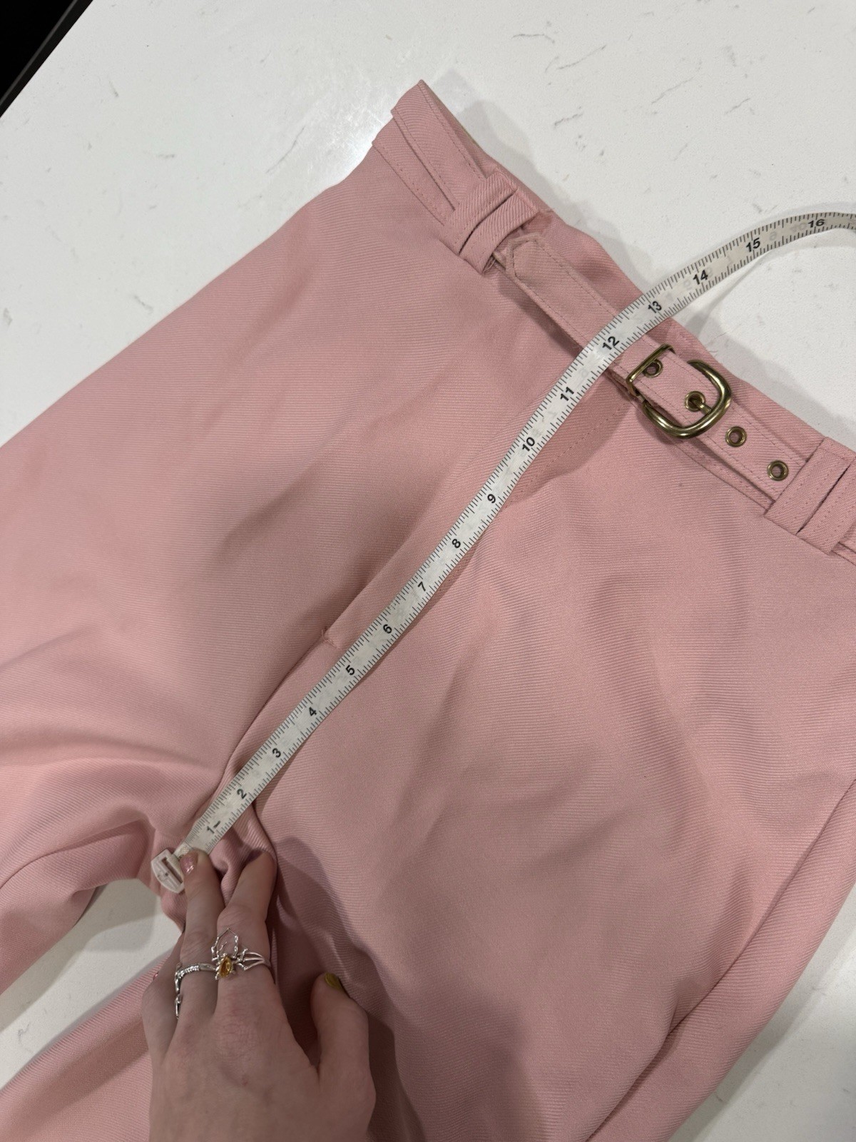 Vintage 1970s High Waisted Light Pink Straight Leg Trousers W Belt XS Sweetbriar