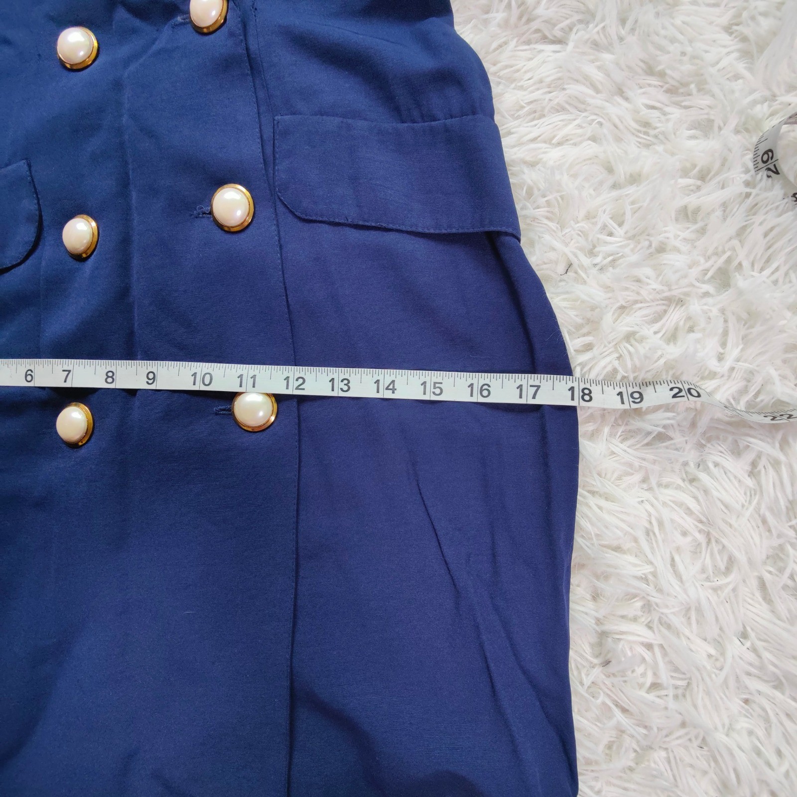 Vintage 80s Young Edwardian Royal Blue Blazer Dress Pearl Buttons Retro Sheath